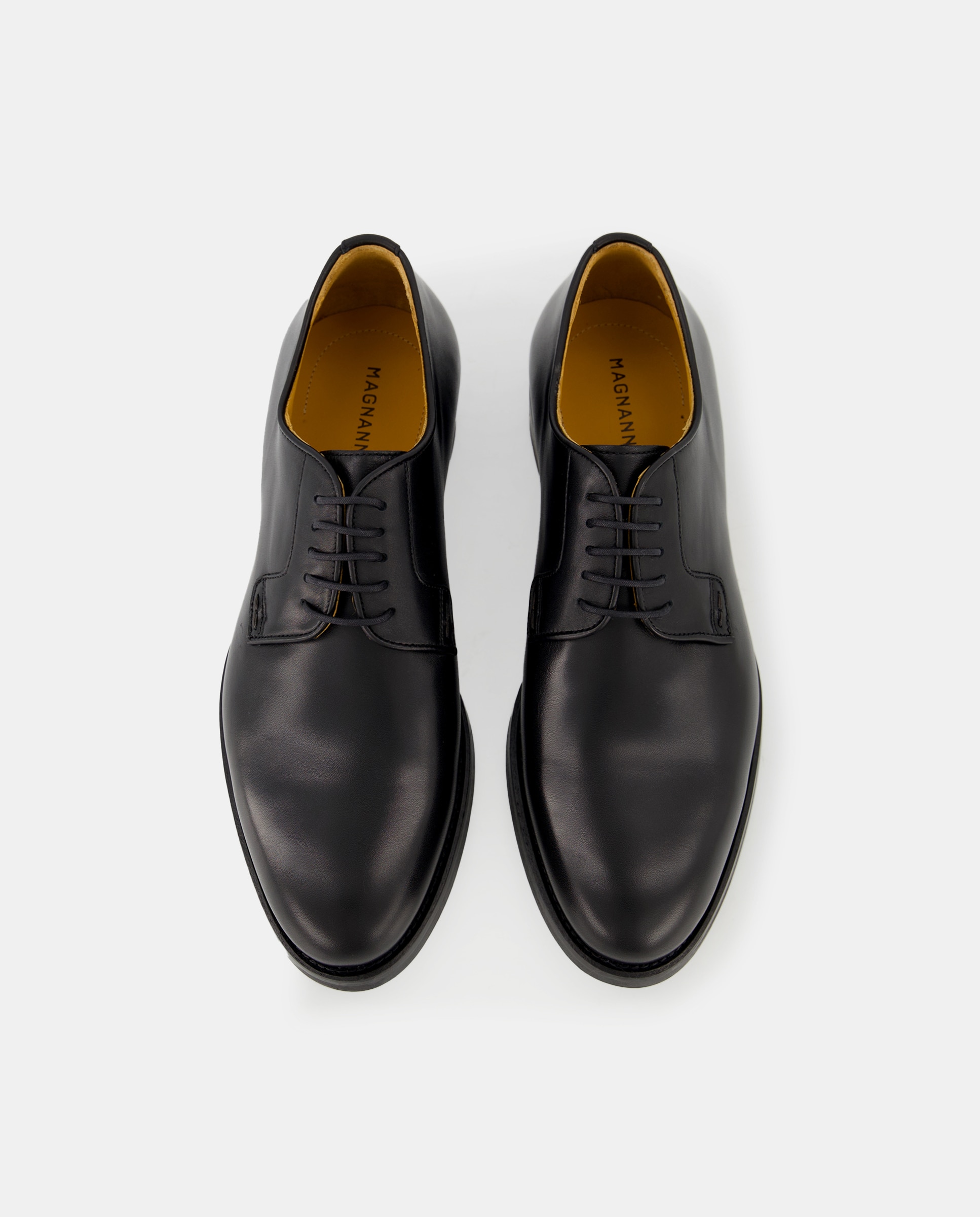 Sapatos de Atacadores com Pala Lisa, Sola de Couro e em Pele Preto-4