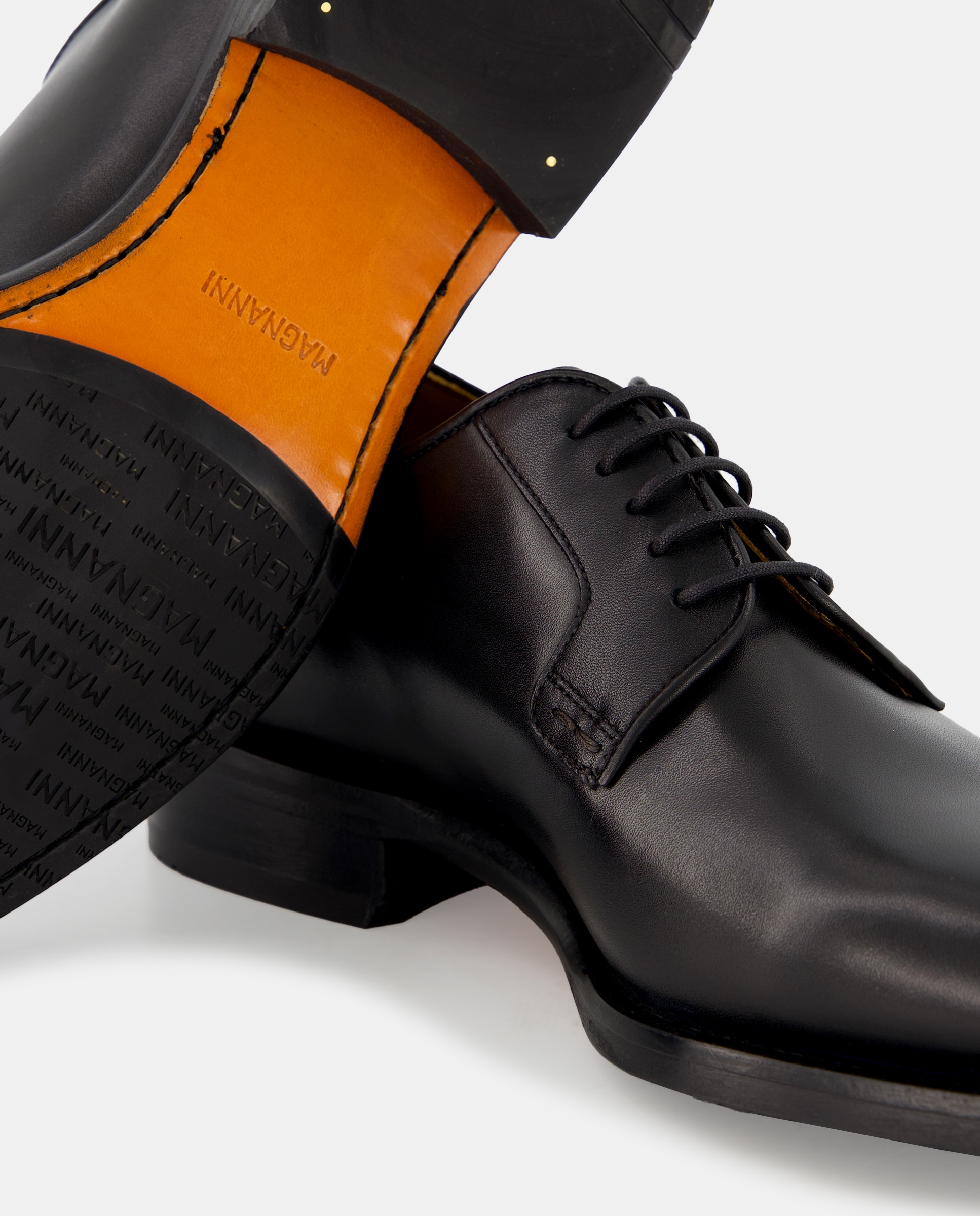 Sapatos de Atacadores com Pala Lisa, Sola de Couro e em Pele Preto-5