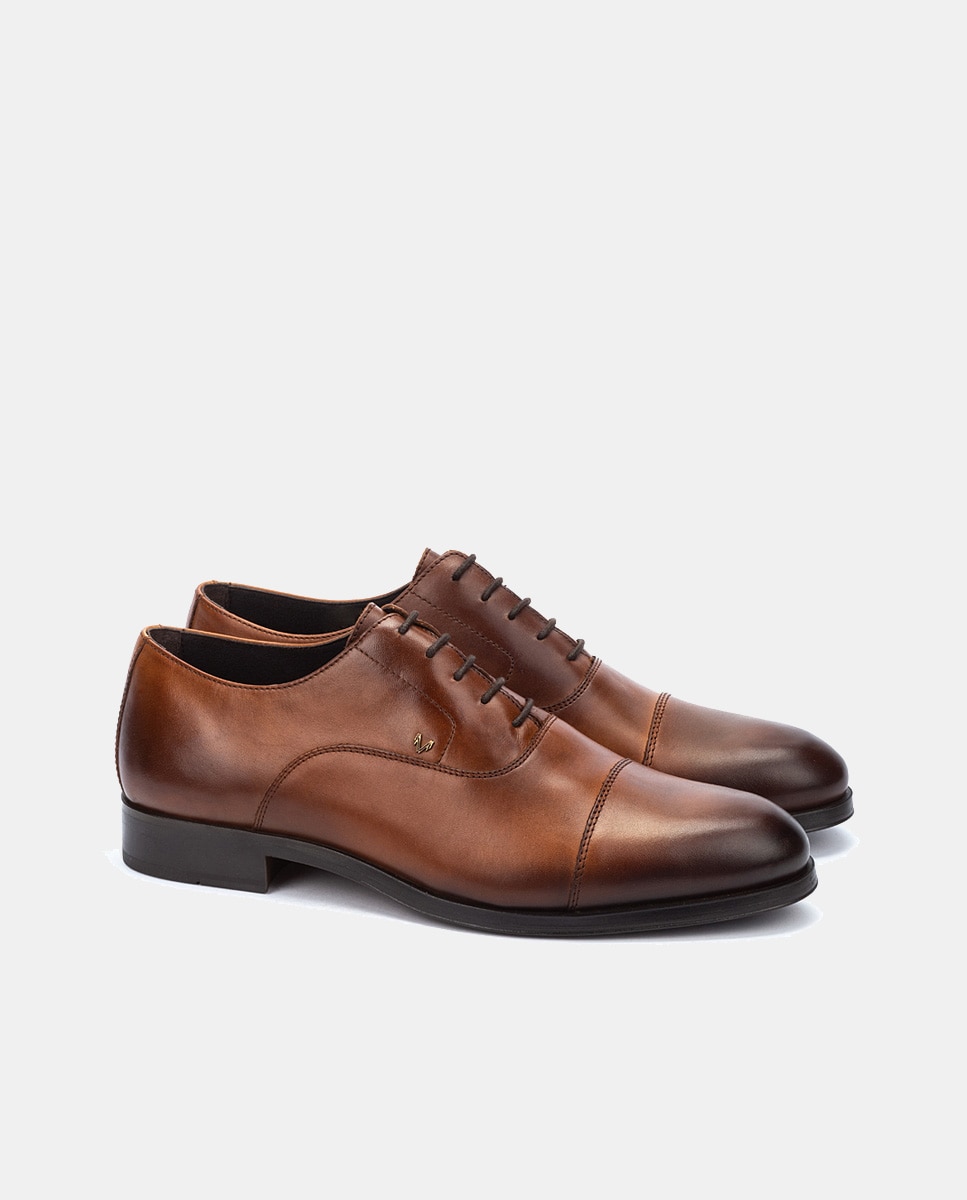 Sapatos de Atacadores Empire com Biqueira Direita e em Pele Castanho-2