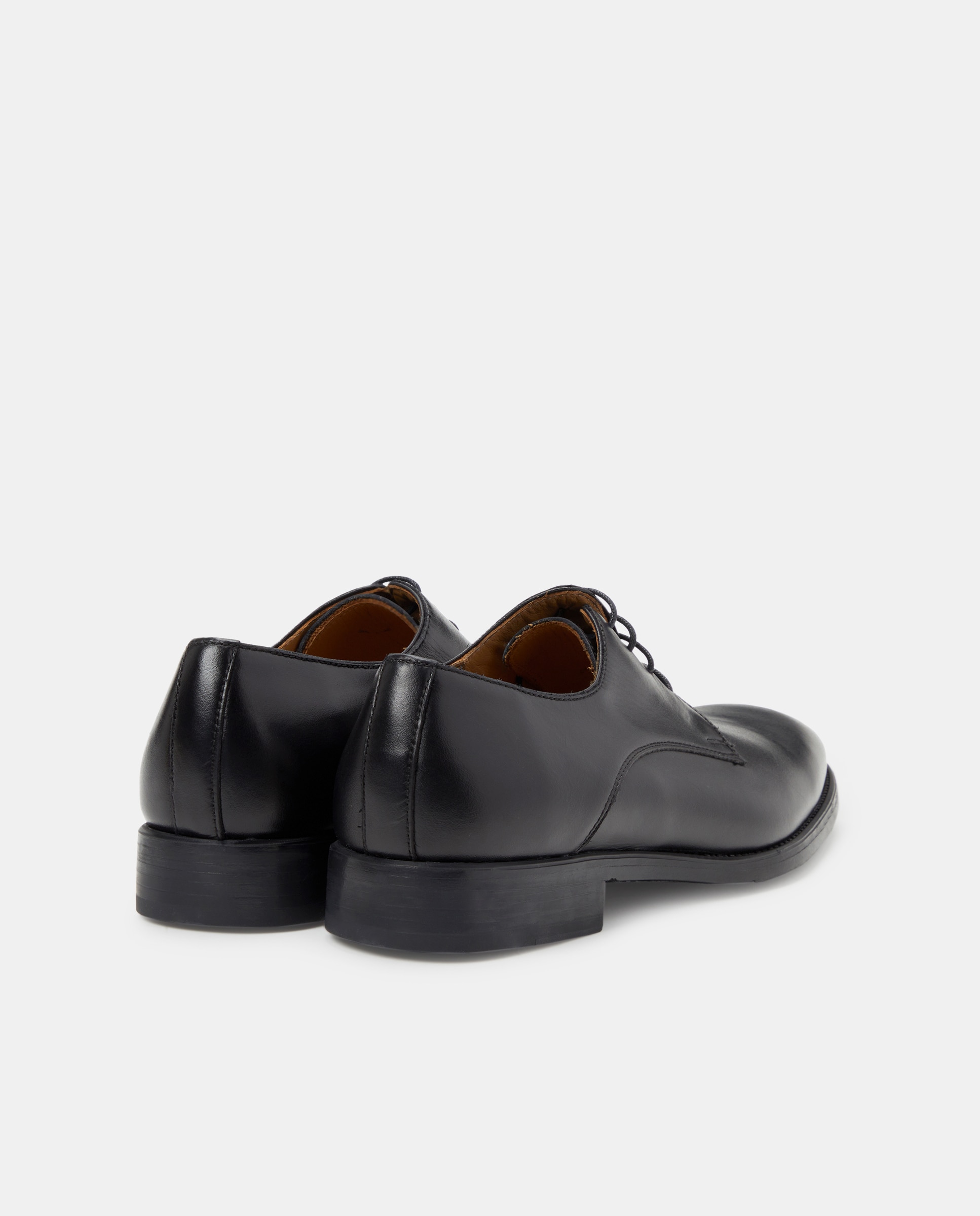 Sapatos de Atacadores com Pala Lisa, Sola de Borracha e em Pele Preto-3