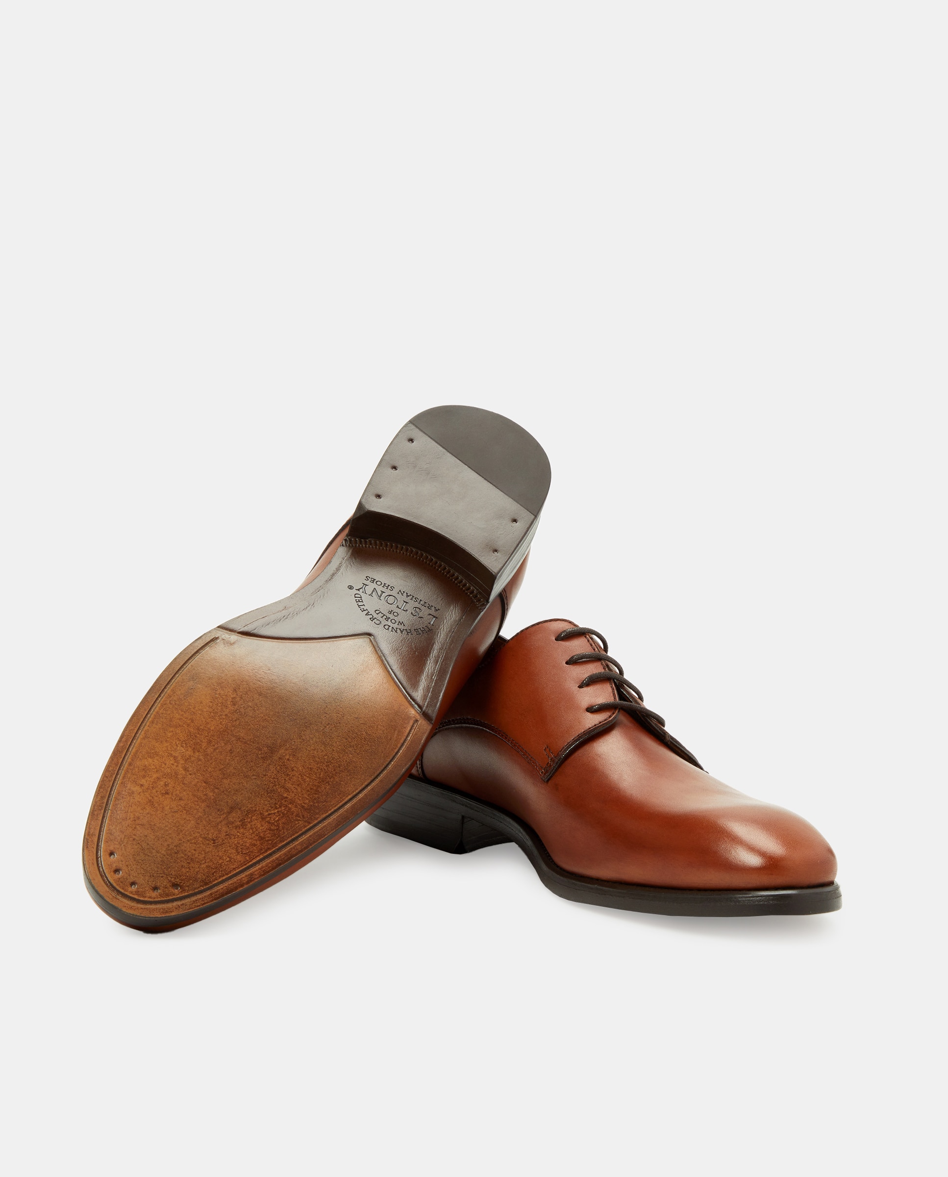 Sapatos de Atacadores com Pala Lisa, Sola de Borracha e em Pele Castanho-escuro-2