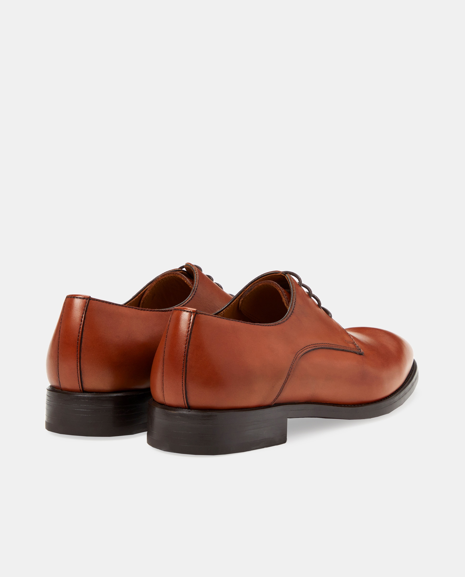 Sapatos de Atacadores com Pala Lisa, Sola de Borracha e em Pele Castanho-escuro-3