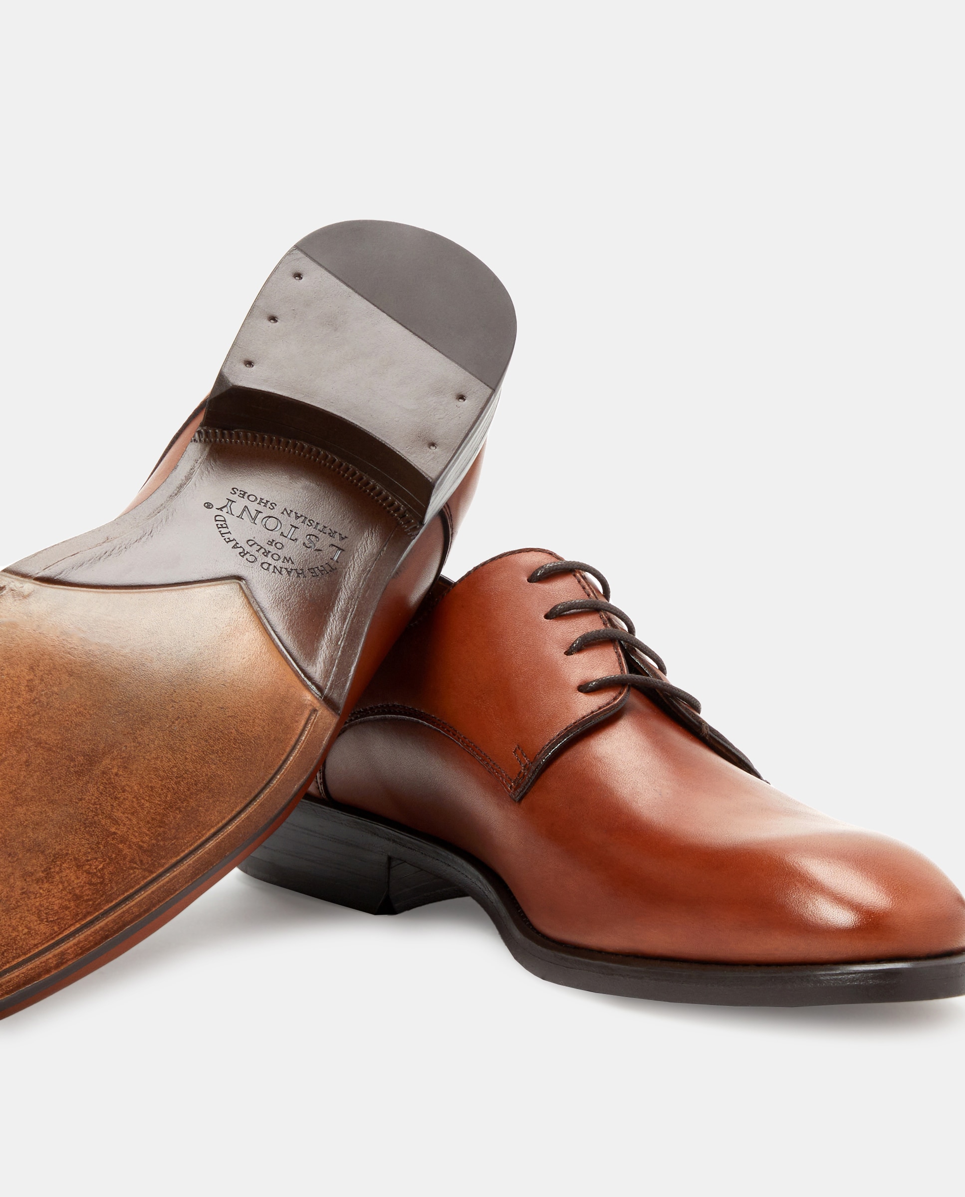 Sapatos de Atacadores com Pala Lisa, Sola de Borracha e em Pele Castanho-escuro-5