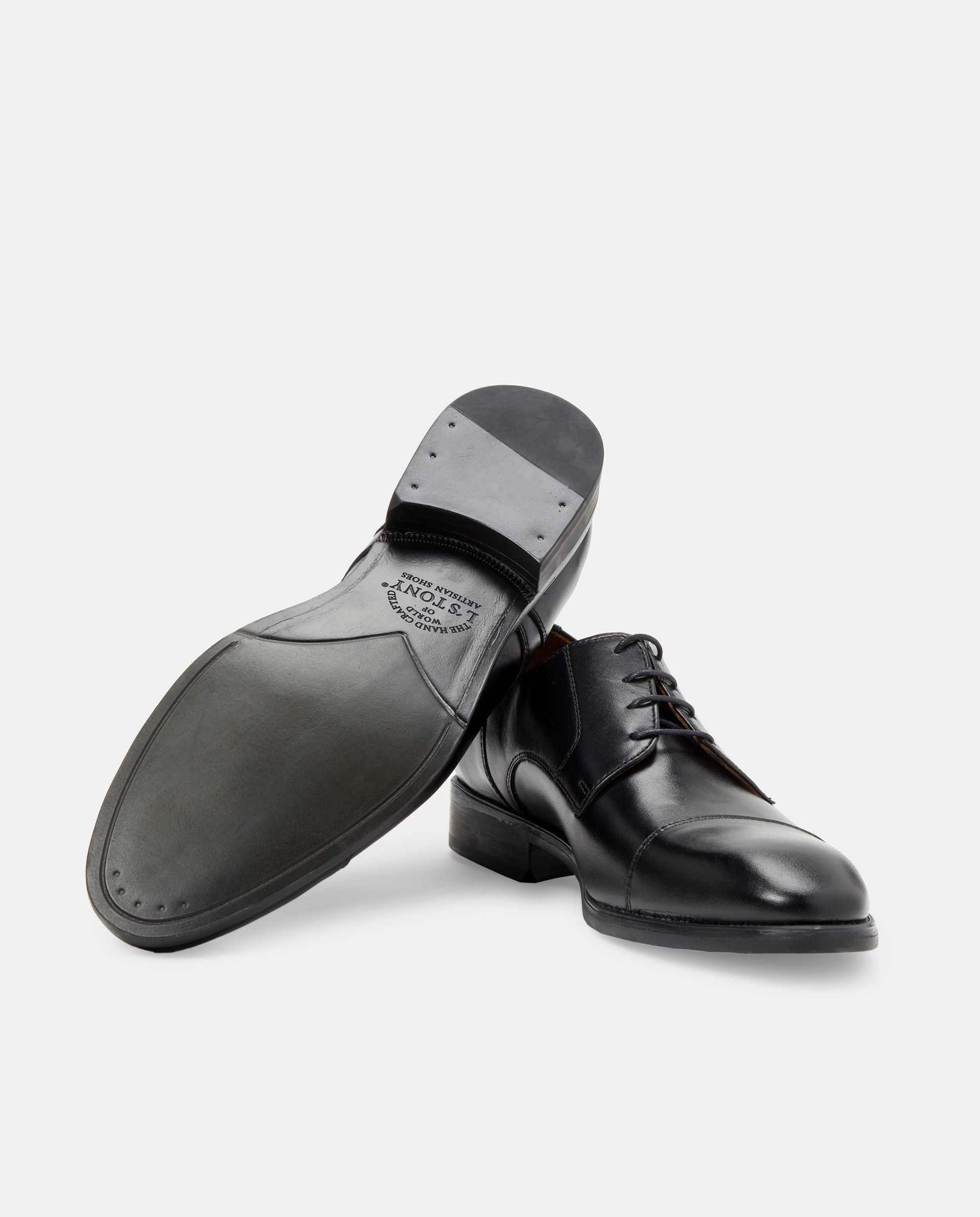Sapatos de Atacadores com Biqueira Direita, Sola de Borracha e em Pele Preto-2