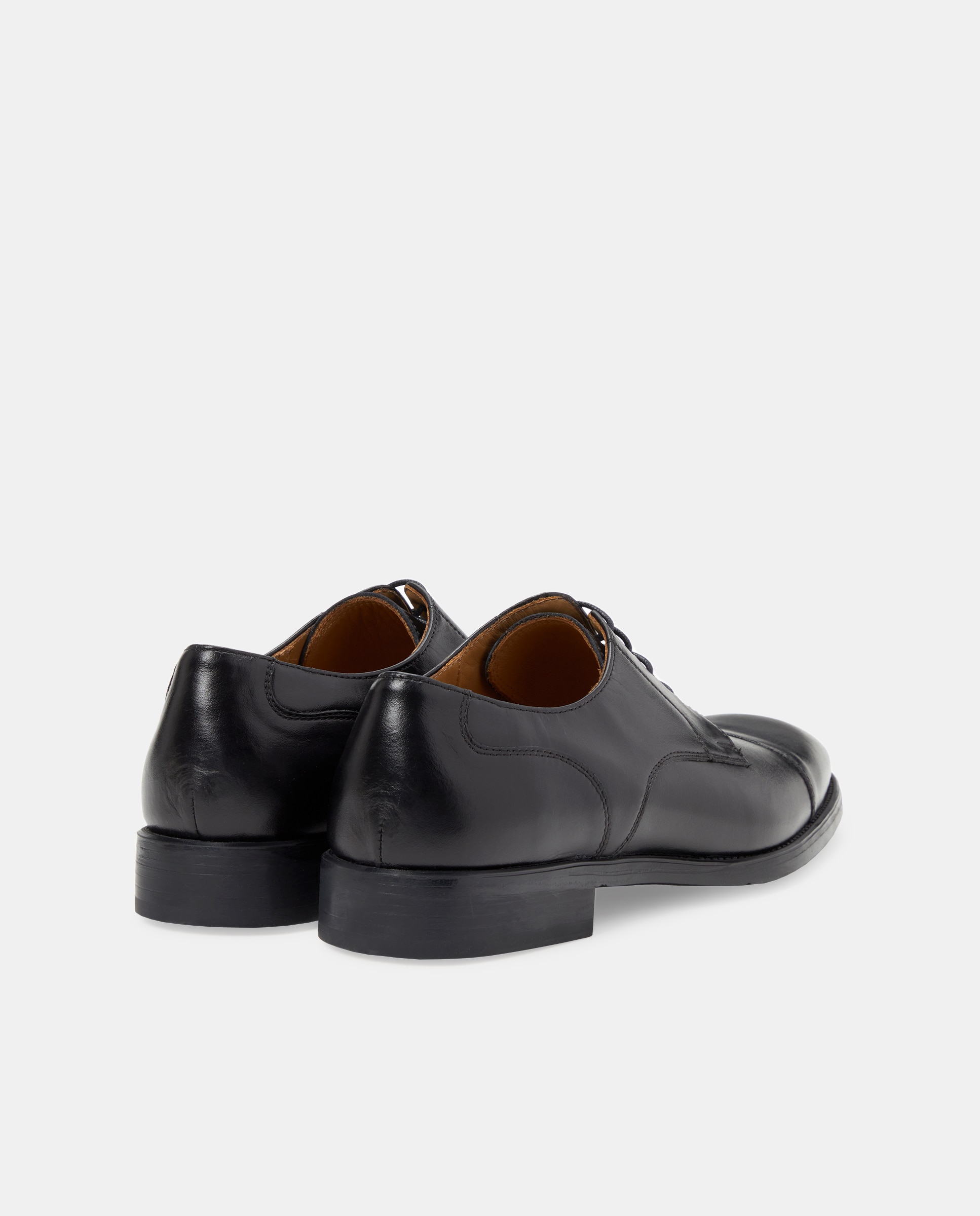 Sapatos de Atacadores com Biqueira Direita, Sola de Borracha e em Pele Preto-3