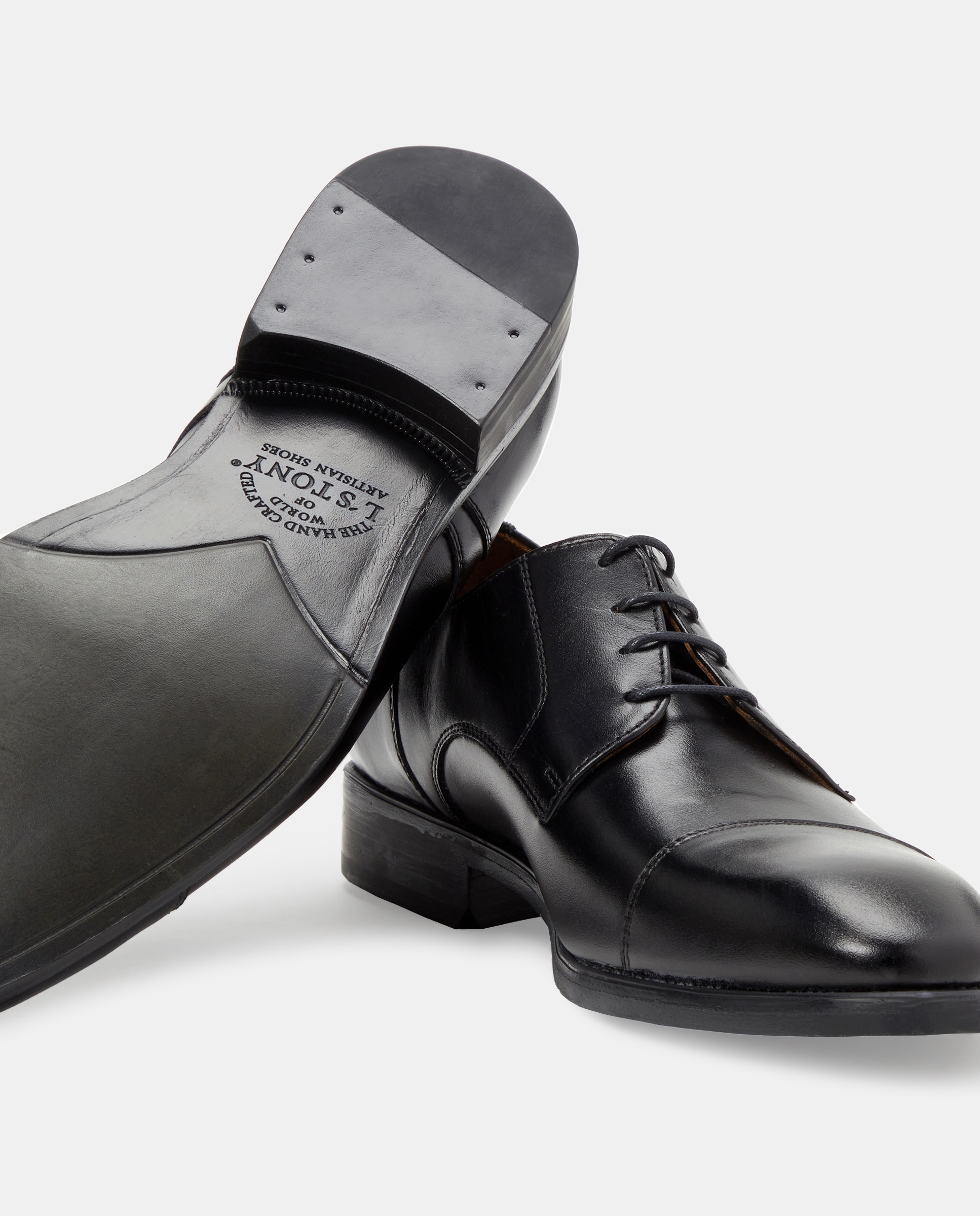 Sapatos de Atacadores com Biqueira Direita, Sola de Borracha e em Pele Preto-5