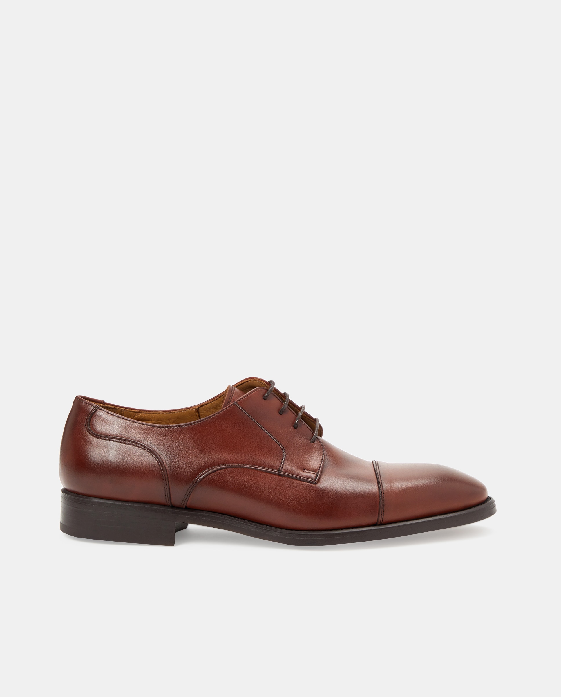 Sapatos de Atacadores com Biqueira Direita, Sola de Borracha e em Pele Castanho-escuro-1