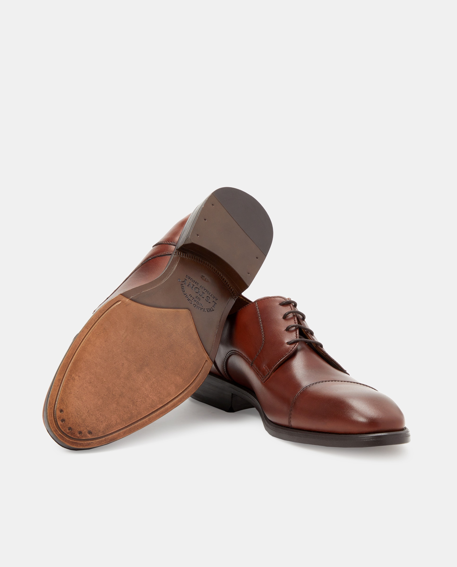 Sapatos de Atacadores com Biqueira Direita, Sola de Borracha e em Pele Castanho-escuro-2