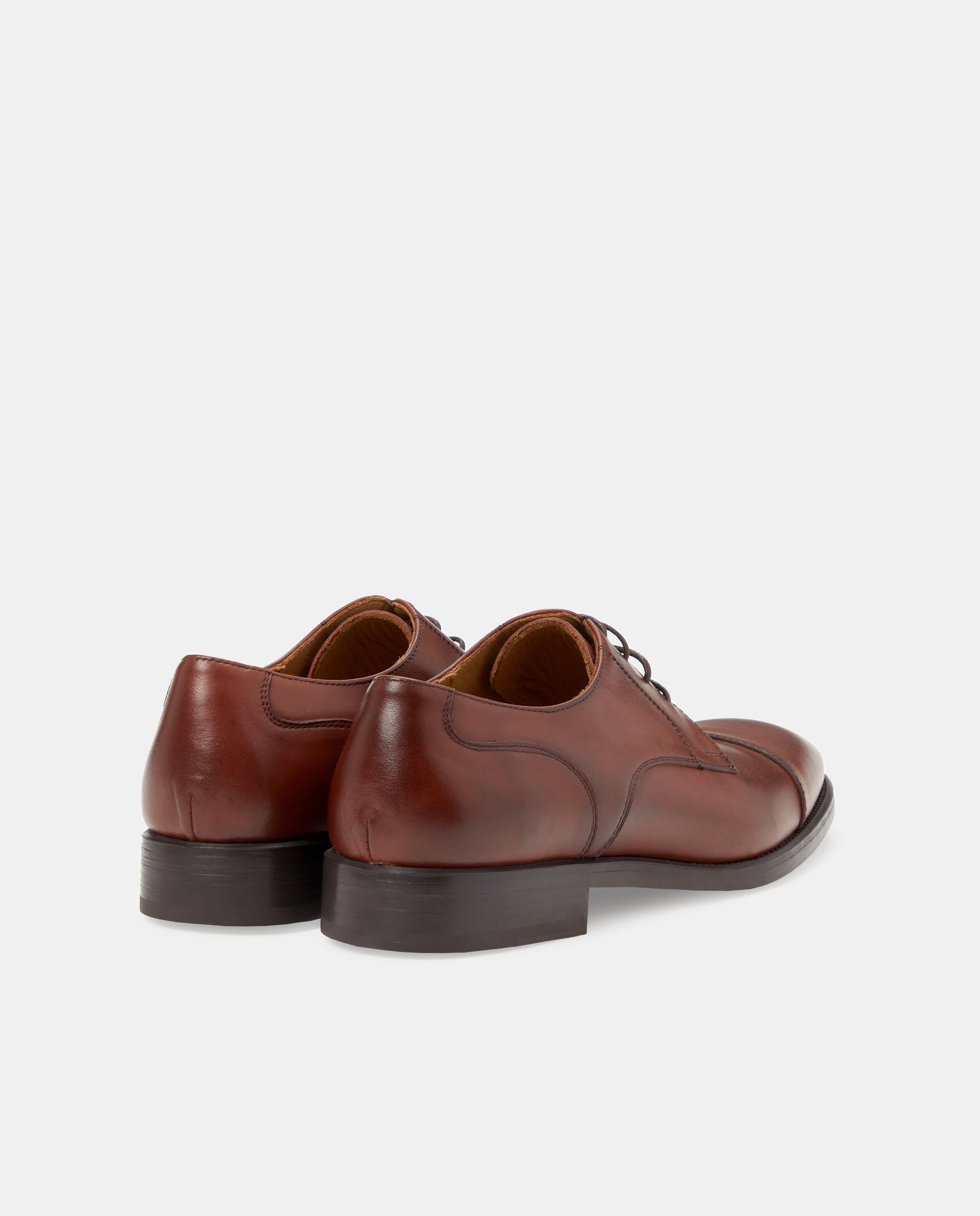Sapatos de Atacadores com Biqueira Direita, Sola de Borracha e em Pele Castanho-escuro-3