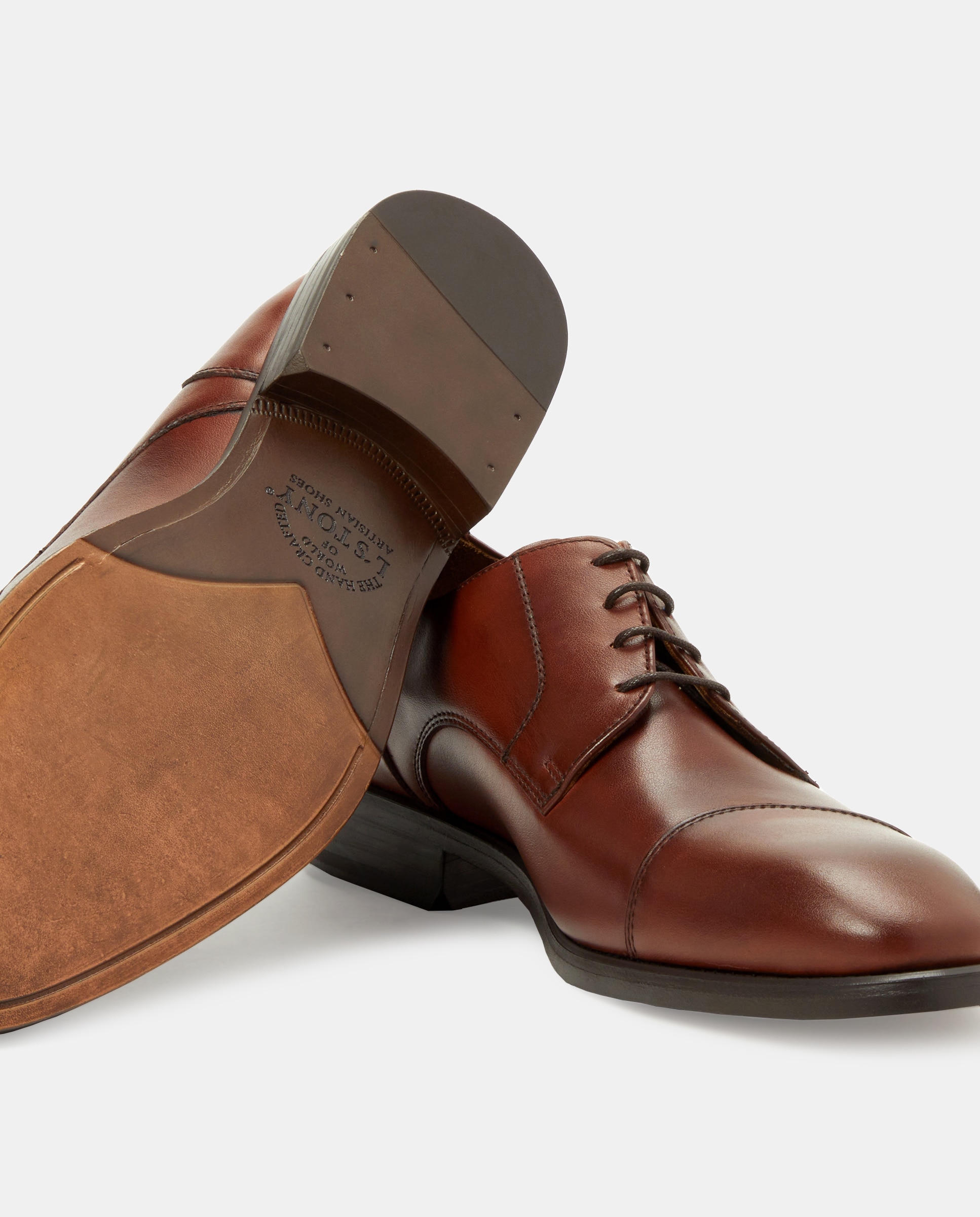 Sapatos de Atacadores com Biqueira Direita, Sola de Borracha e em Pele Castanho-escuro-5