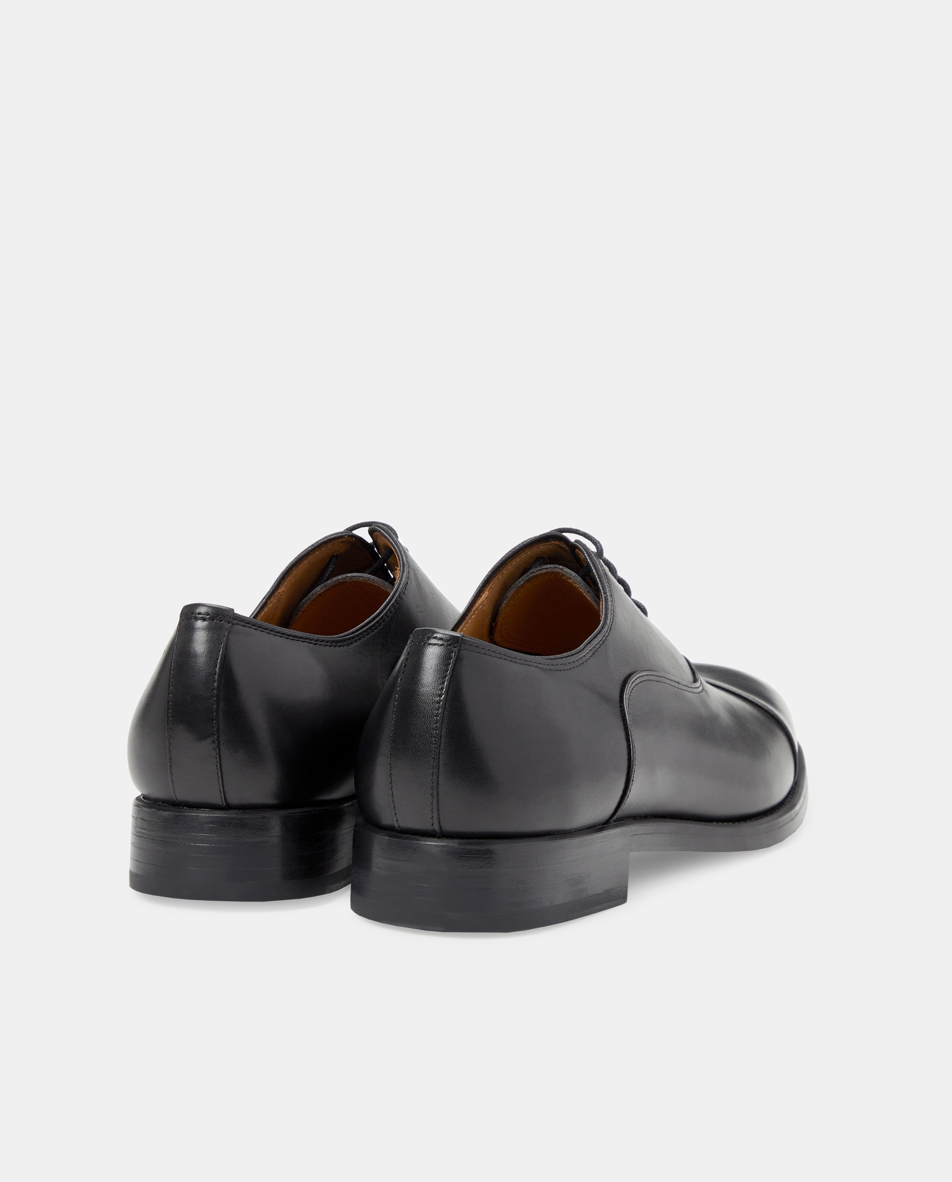 Sapatos de Atacadores com Biqueira Direita, Sola de Borracha e em Pele Preto-3