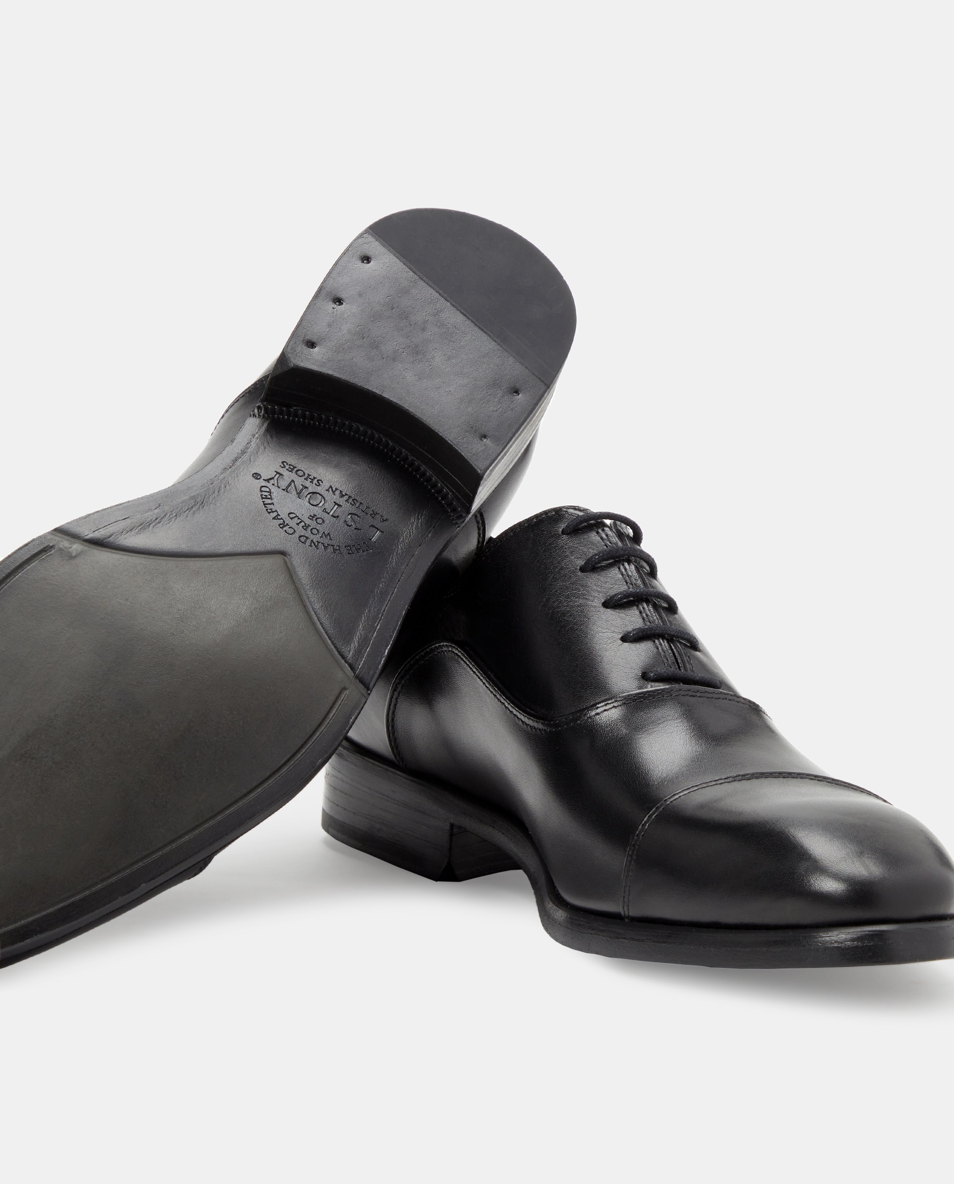 Sapatos de Atacadores com Biqueira Direita, Sola de Borracha e em Pele Preto-5