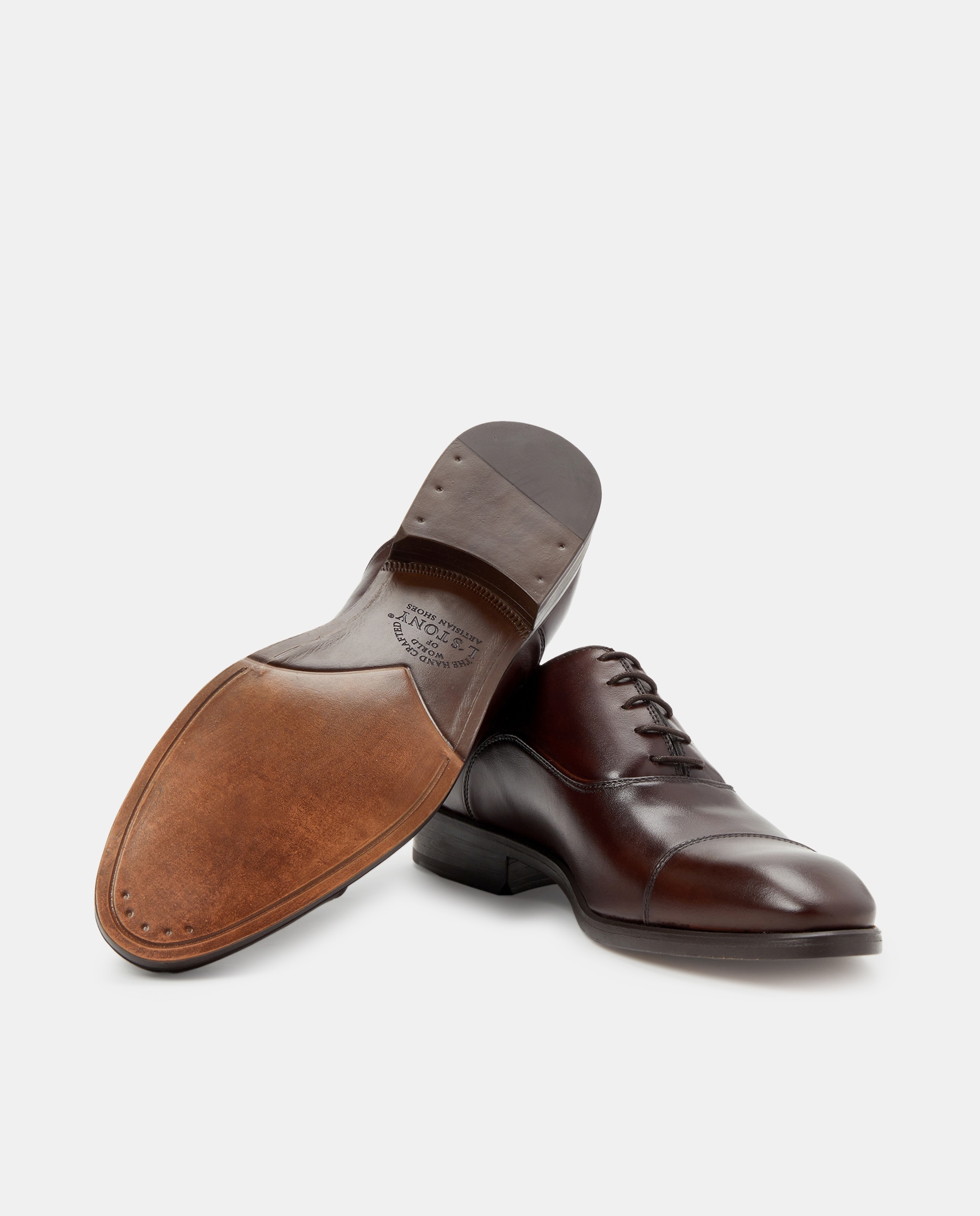 Sapatos de Atacadores com Biqueira Direita, Sola de Borracha e em Pele Castanho-escuro-2