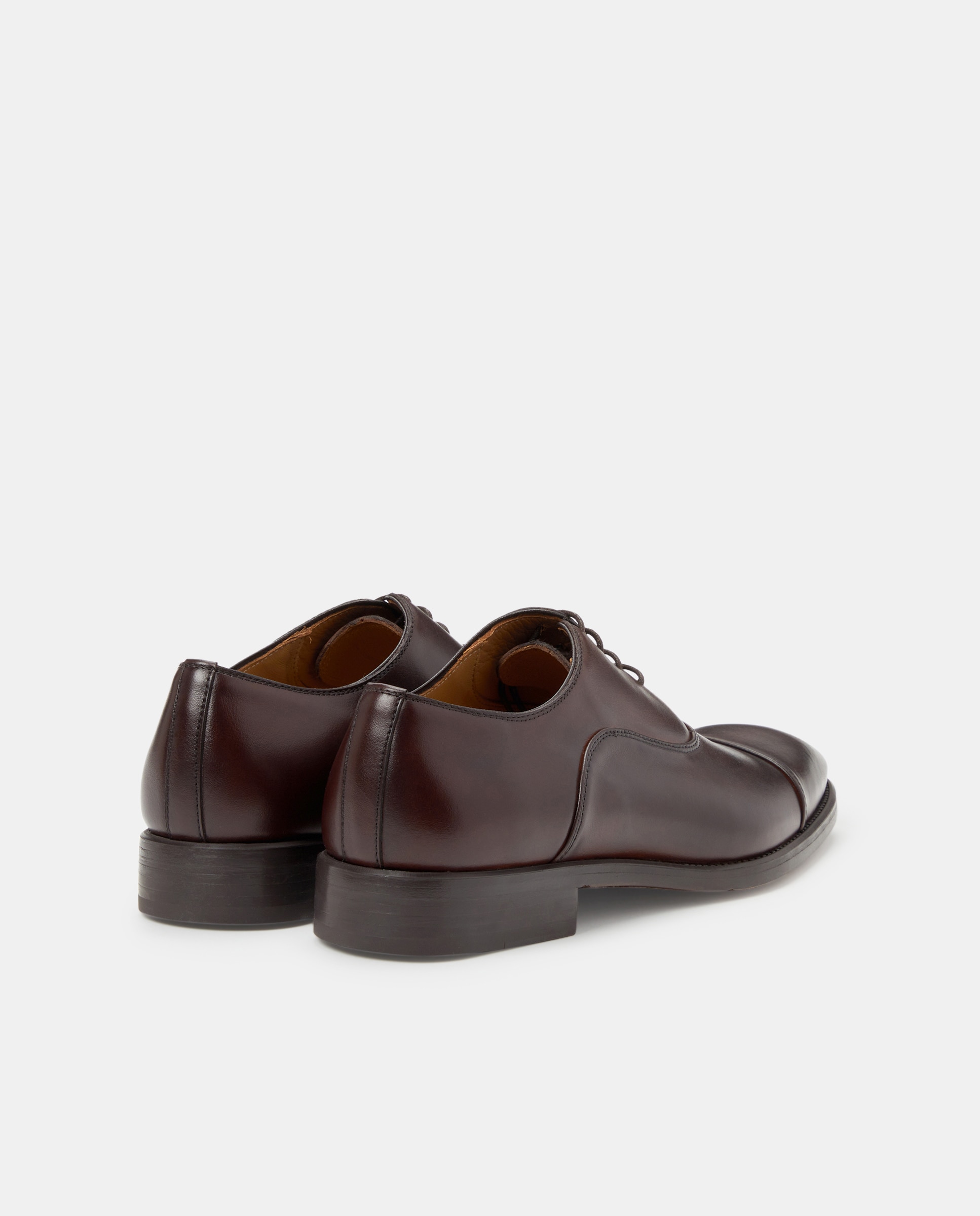 Sapatos de Atacadores com Biqueira Direita, Sola de Borracha e em Pele Castanho-escuro-3