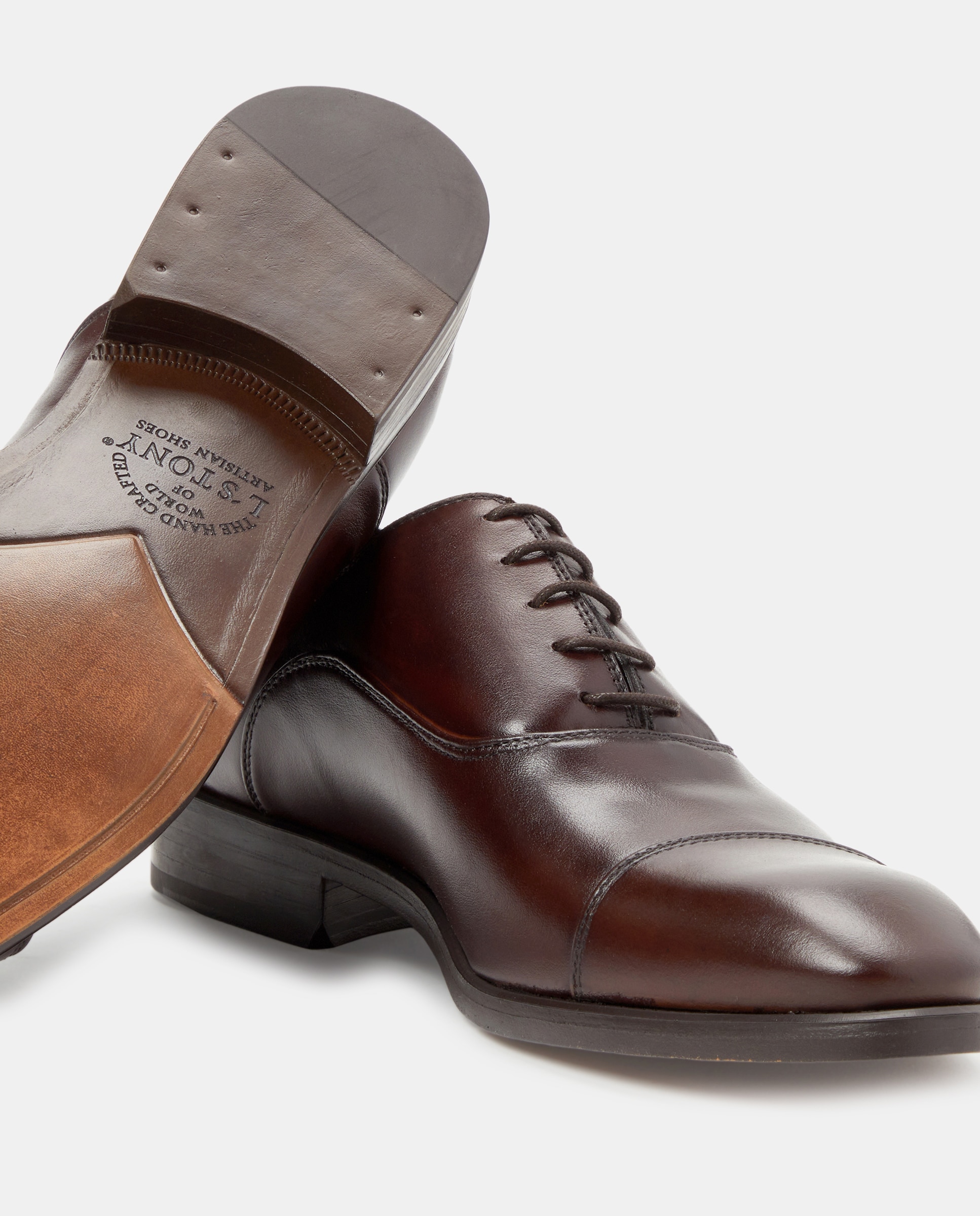 Sapatos de Atacadores com Biqueira Direita, Sola de Borracha e em Pele Castanho-escuro-5