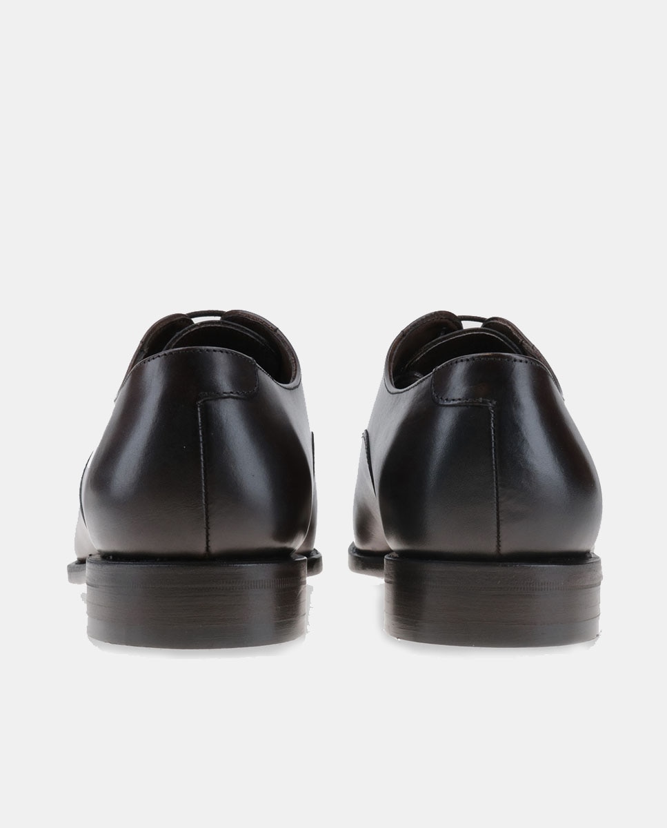Sapatos de Atacadores de Estilo Inglês com Biqueira Direita e em Pele Castanho-3