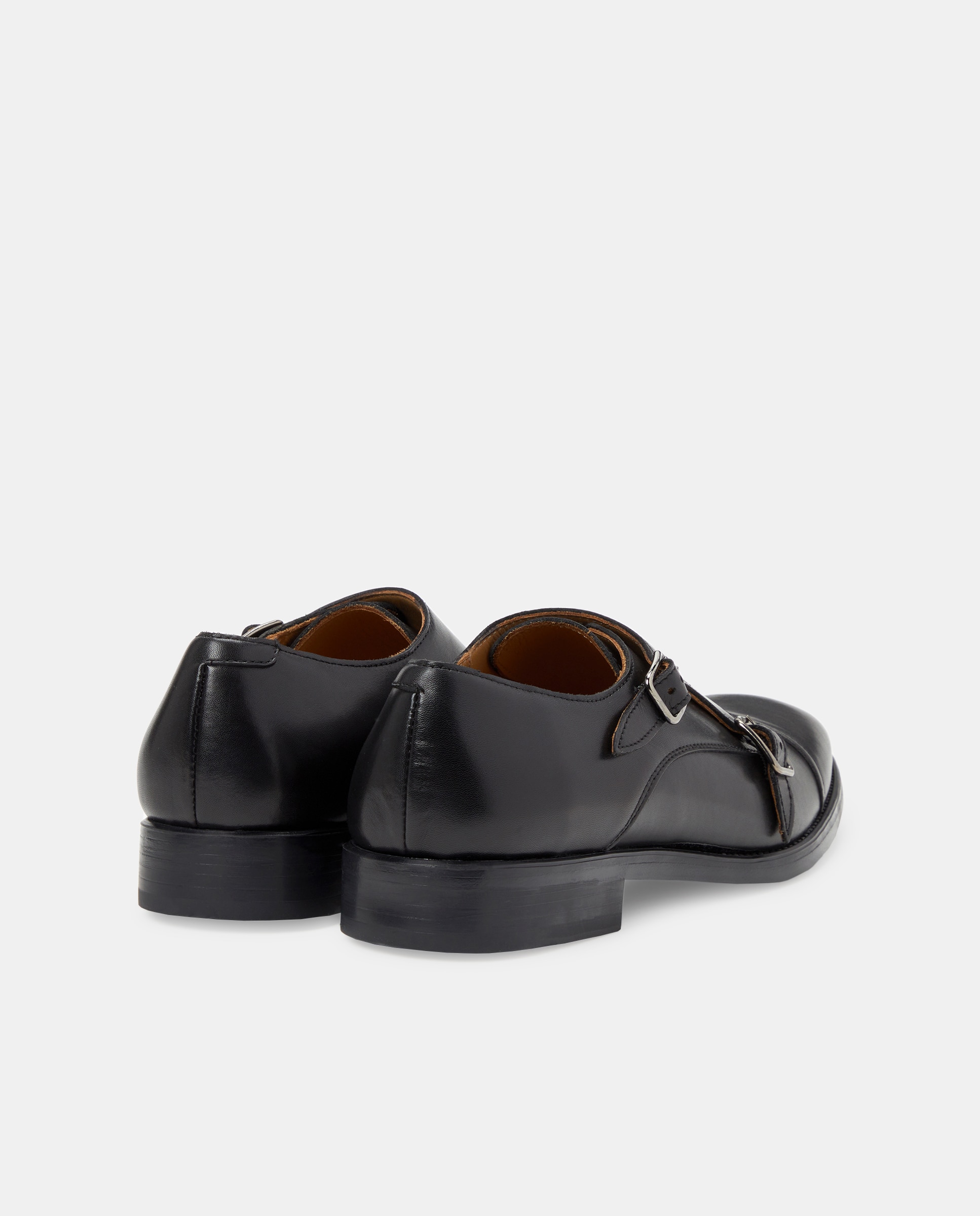 Bluchers com Biqueira Direita, Fivela Dupla e em Pele Preto-3