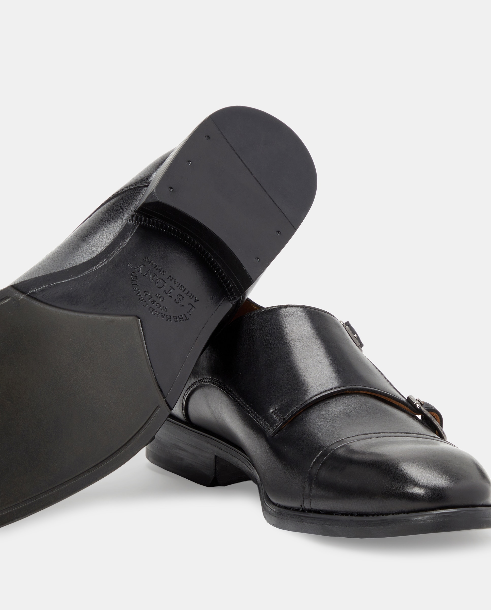 Bluchers com Biqueira Direita, Fivela Dupla e em Pele Preto-5