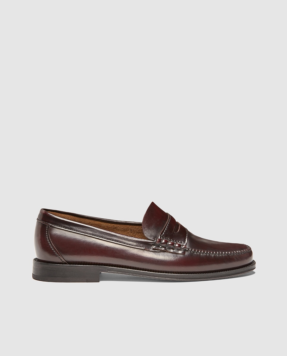 Mocassins de homem Castellano de pele com detalhe de travessão Grená-1