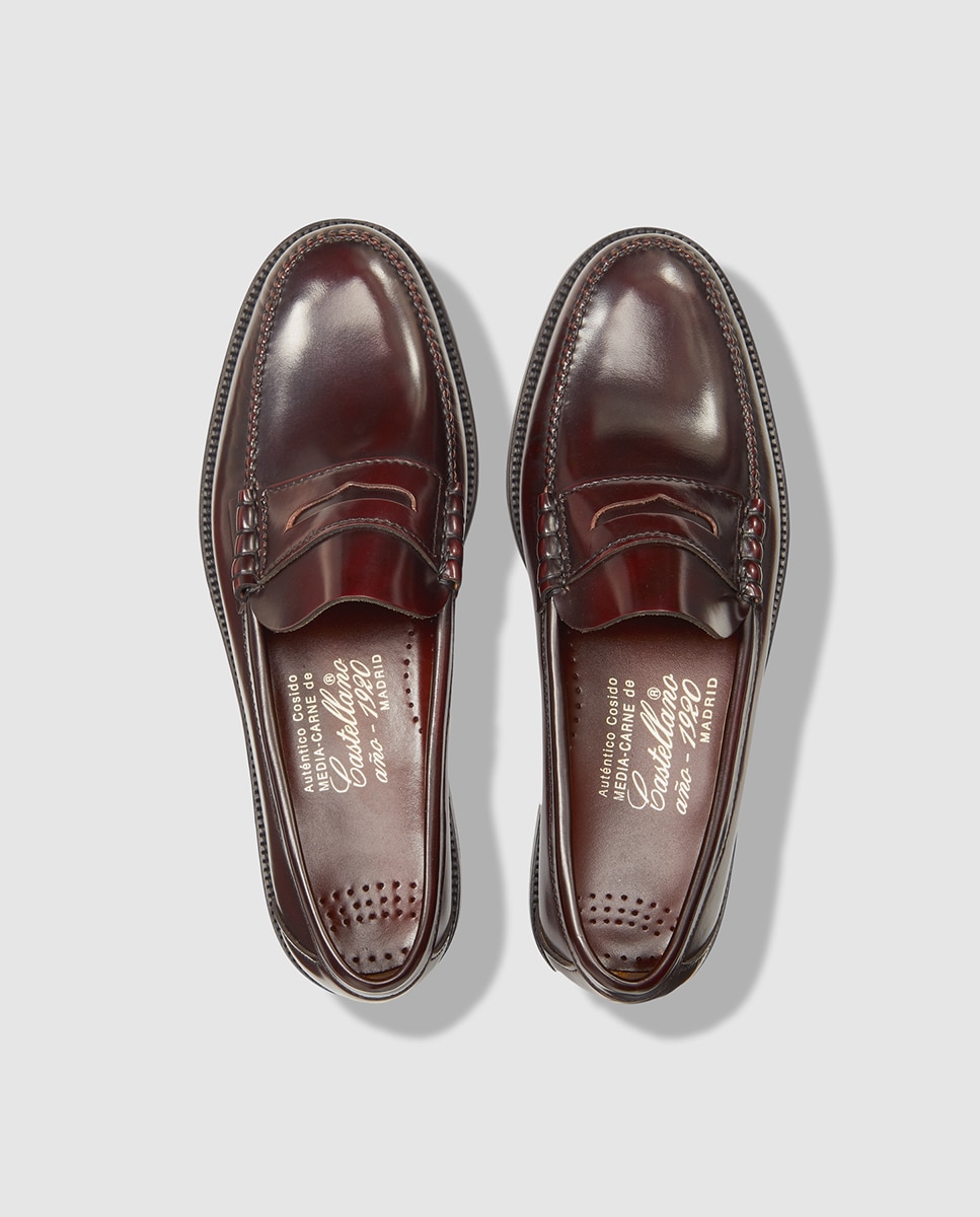 Mocassins de homem Castellano de pele com detalhe de travessão Grená-4