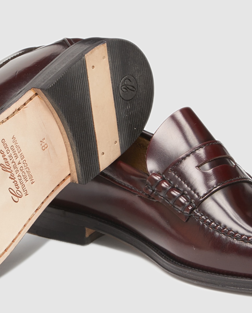 Mocassins de homem Castellano de pele com detalhe de travessão Grená-5