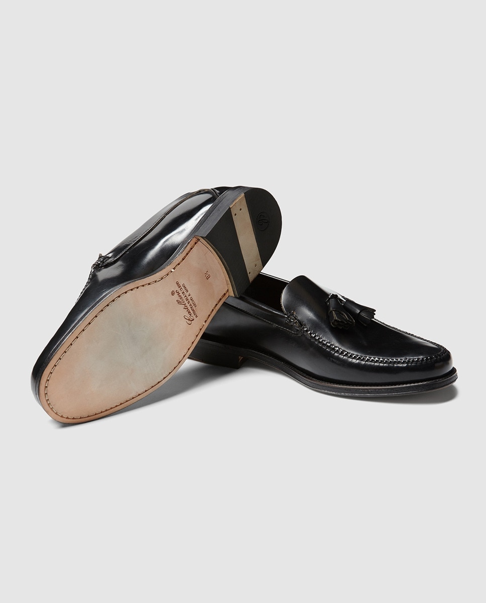 Mocassins de homem Castellano de pele com adorno de borlas Preto-3
