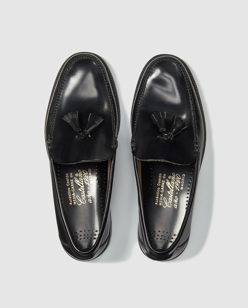Mocassins de homem Castellano de pele com adorno de borlas Preto-4