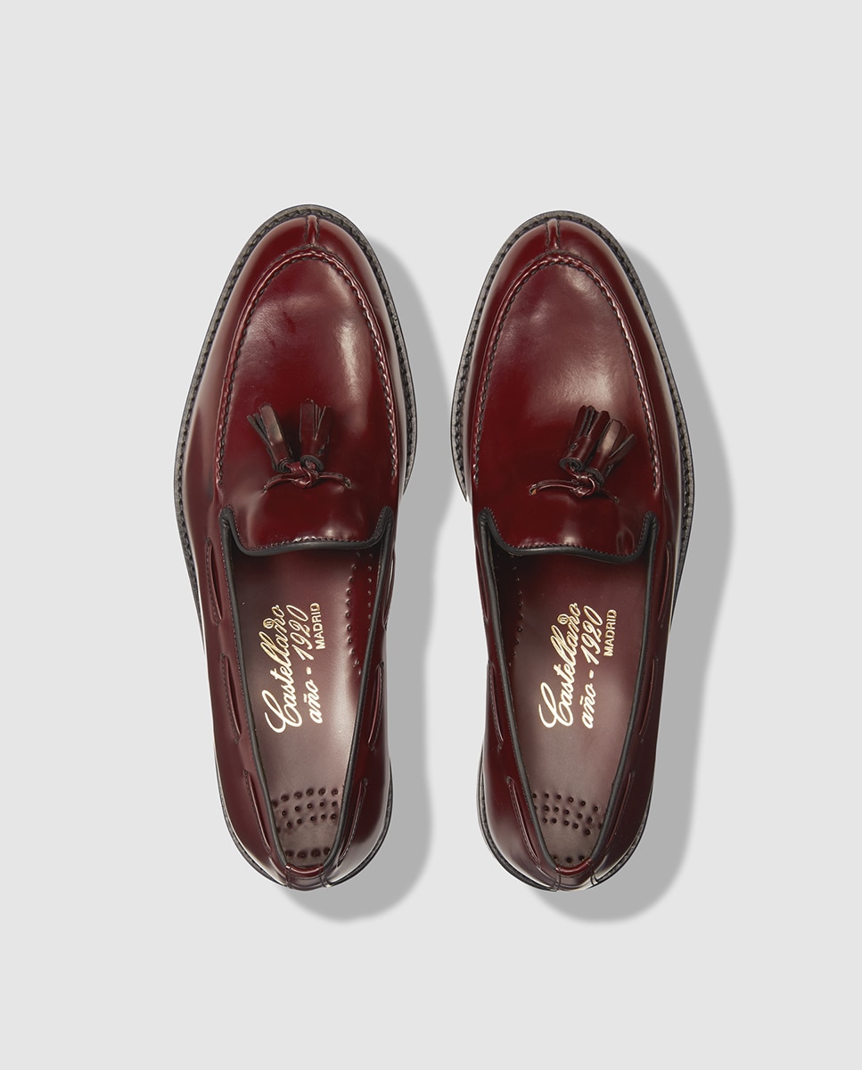 Mocassins de homem Castellano em pele com borlas Bordeaux-4