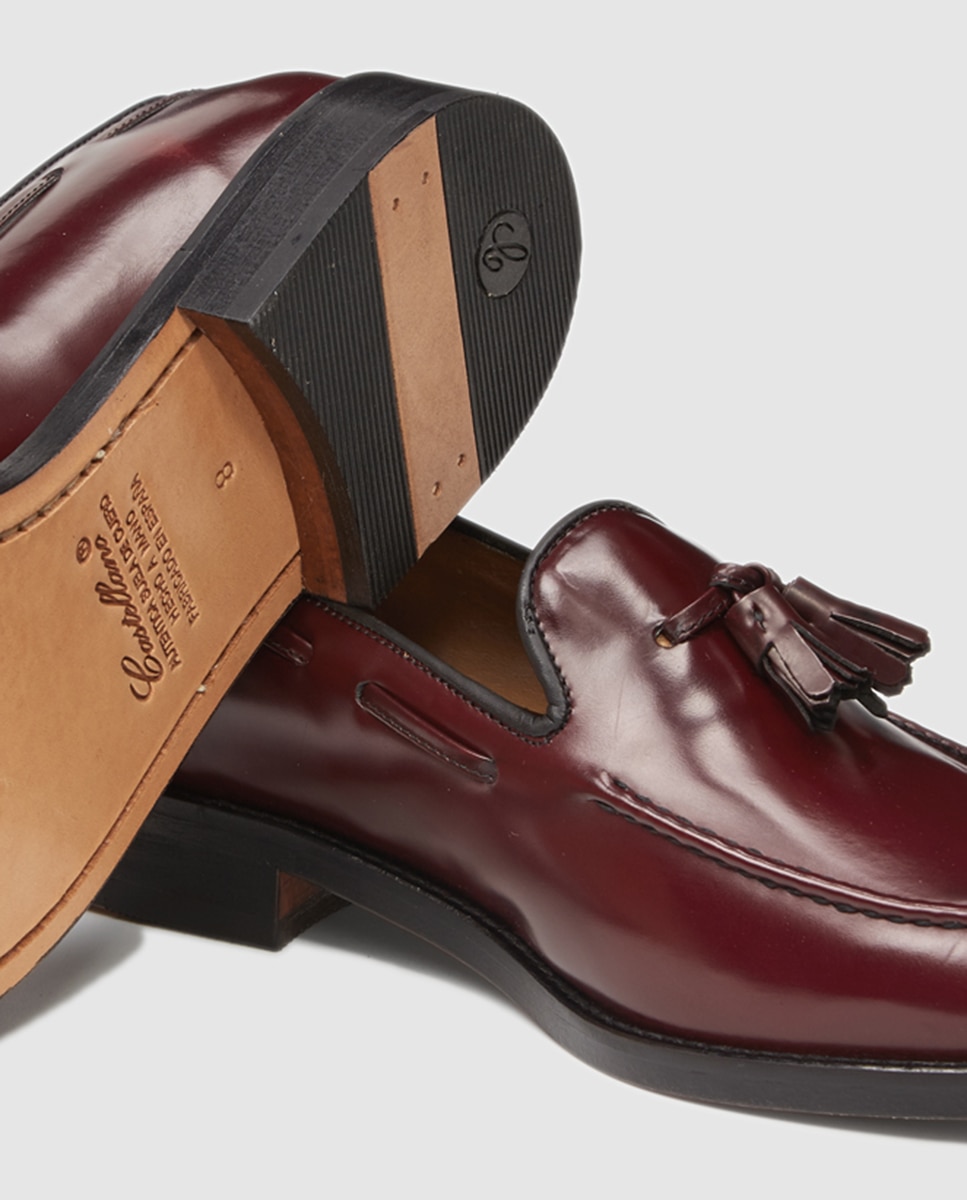 Mocassins de homem Castellano em pele com borlas Bordeaux-5