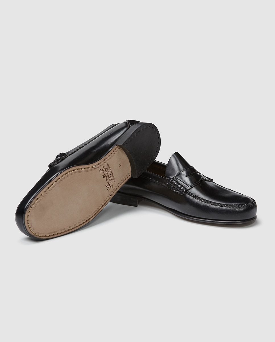 Mocassins de homem Castellano de pele com detalhe de travessão Preto-2