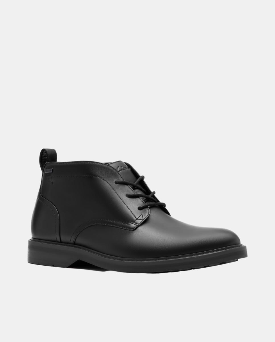 Botins em Pele com Fecho de Atacadores e Sola de Borracha Termoplástica Preto-4