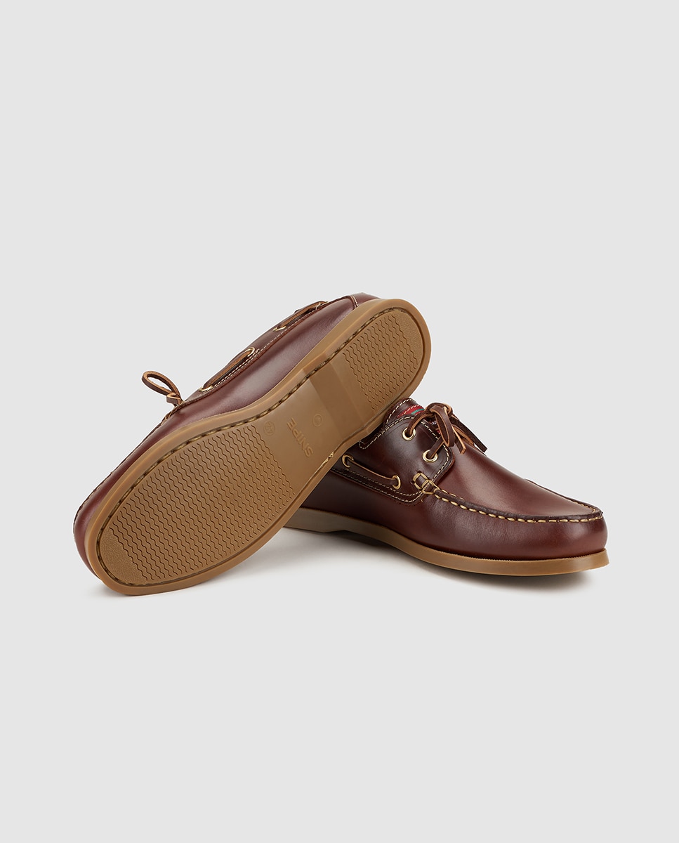 Sapatos de vela de homem Snipe em pele cor castanho Castanho-2