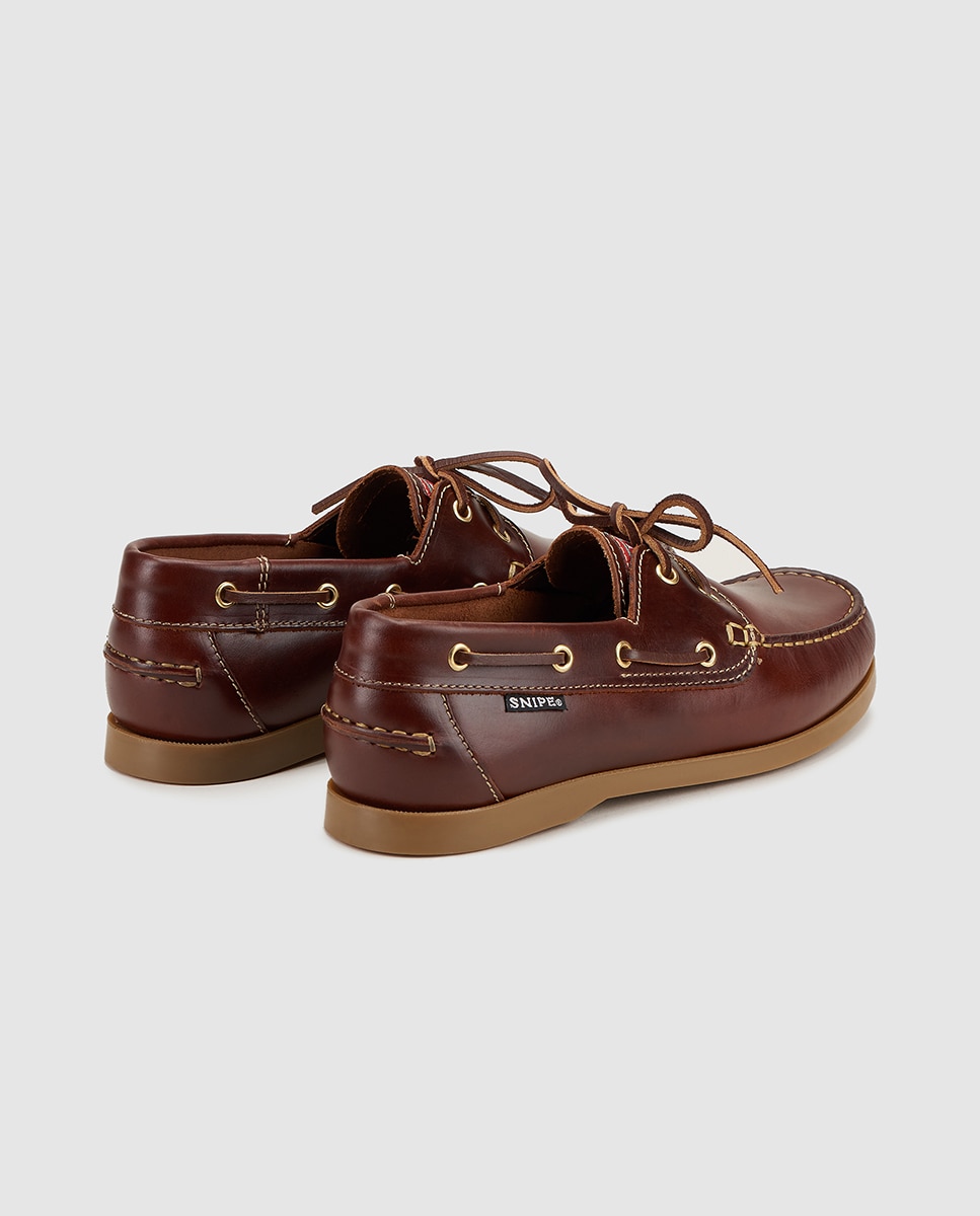 Sapatos de vela de homem Snipe em pele cor castanho Castanho-3
