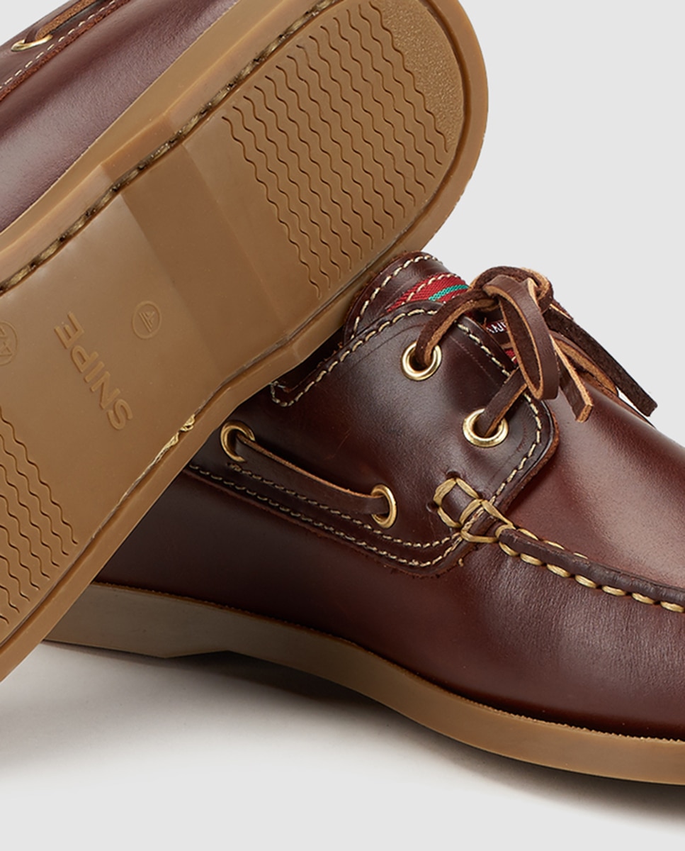 Sapatos de vela de homem Snipe em pele cor castanho Castanho-5