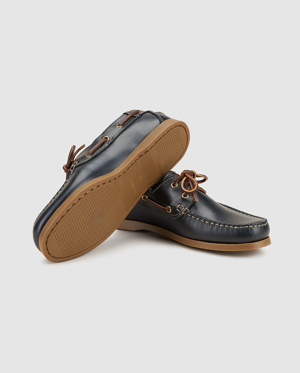 Sapatos de vela de homem Snipe em pele cor azul Azul-2