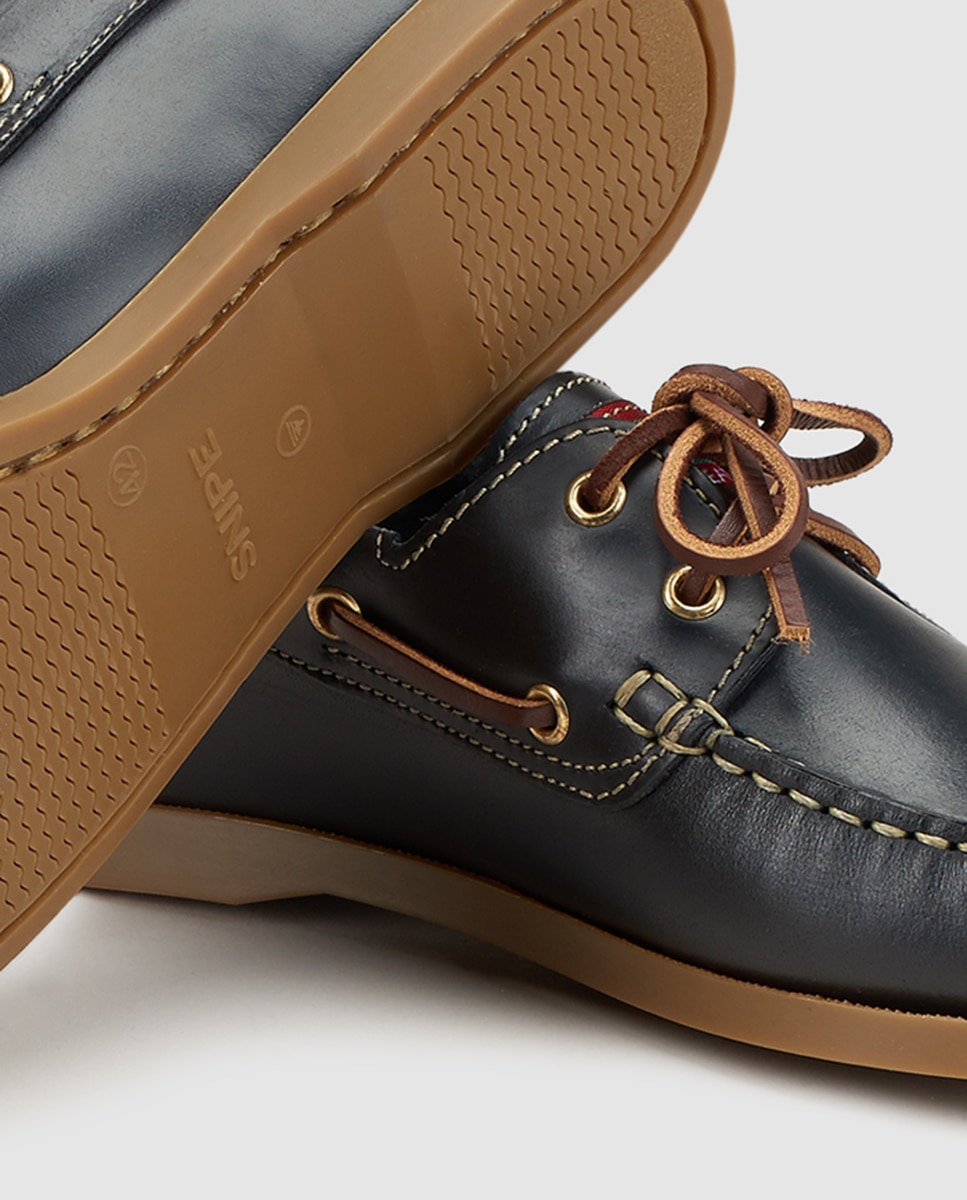 Sapatos de vela de homem Snipe em pele cor azul Azul-5