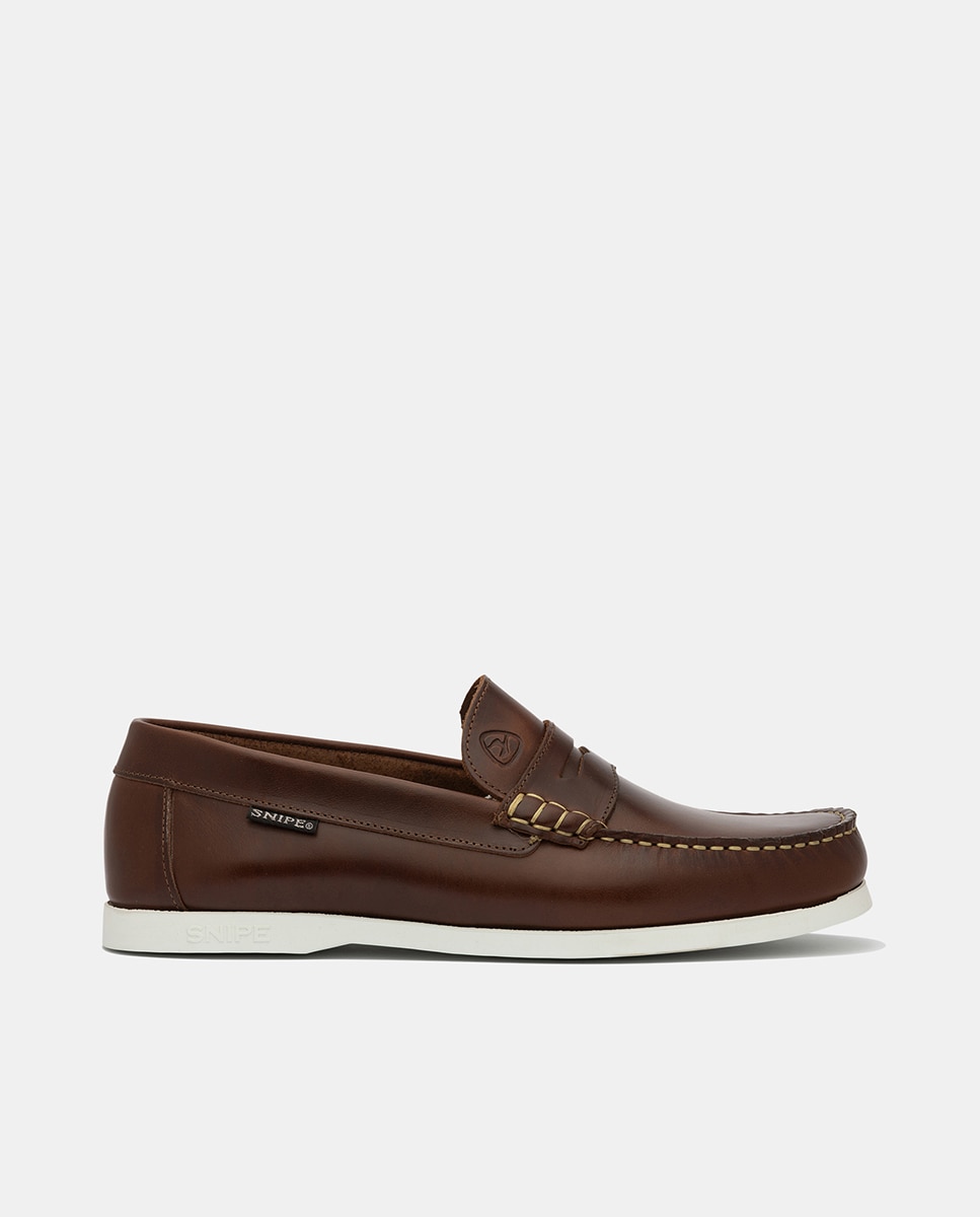 Sapatos Tipo Mocassins em Pele de Bovino com Sola de Borracha Castanho-1