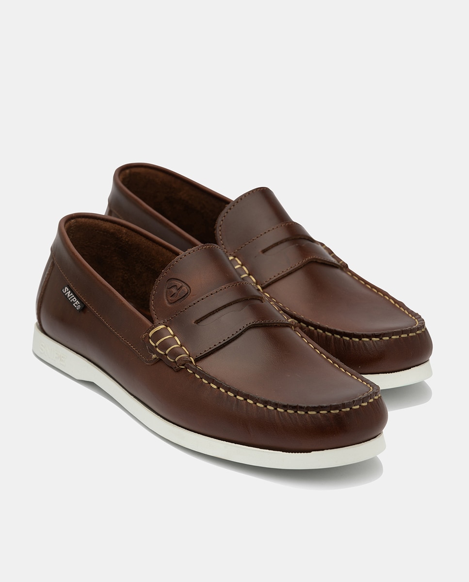 Sapatos Tipo Mocassins em Pele de Bovino com Sola de Borracha Castanho-2