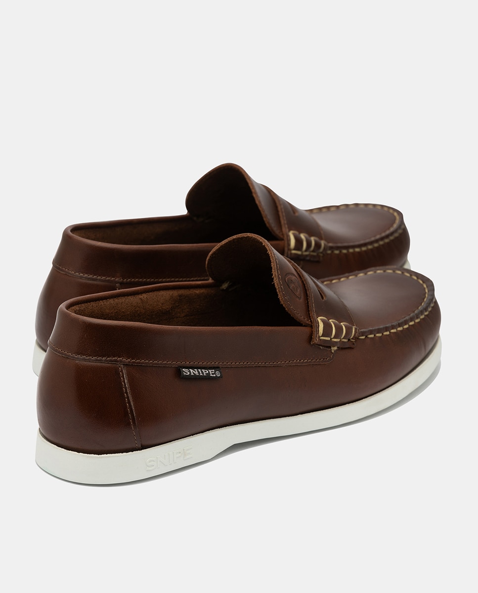 Sapatos Tipo Mocassins em Pele de Bovino com Sola de Borracha Castanho-3