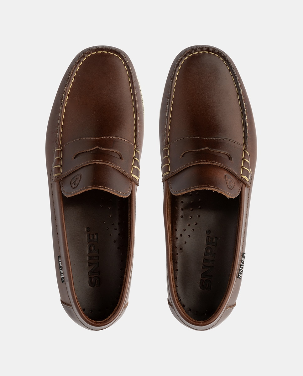 Sapatos Tipo Mocassins em Pele de Bovino com Sola de Borracha Castanho-4