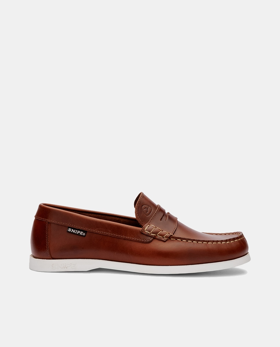 Sapatos Tipo Mocassins em Pele de Bovino com Sola de Borracha Castanho-6