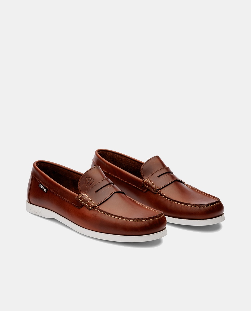 Sapatos Tipo Mocassins em Pele de Bovino com Sola de Borracha Castanho-7