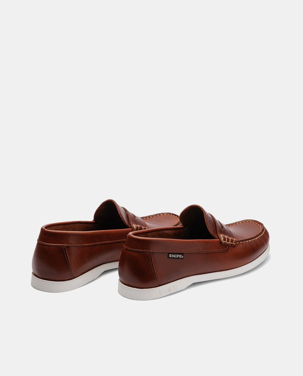 Sapatos Tipo Mocassins em Pele de Bovino com Sola de Borracha Castanho-8