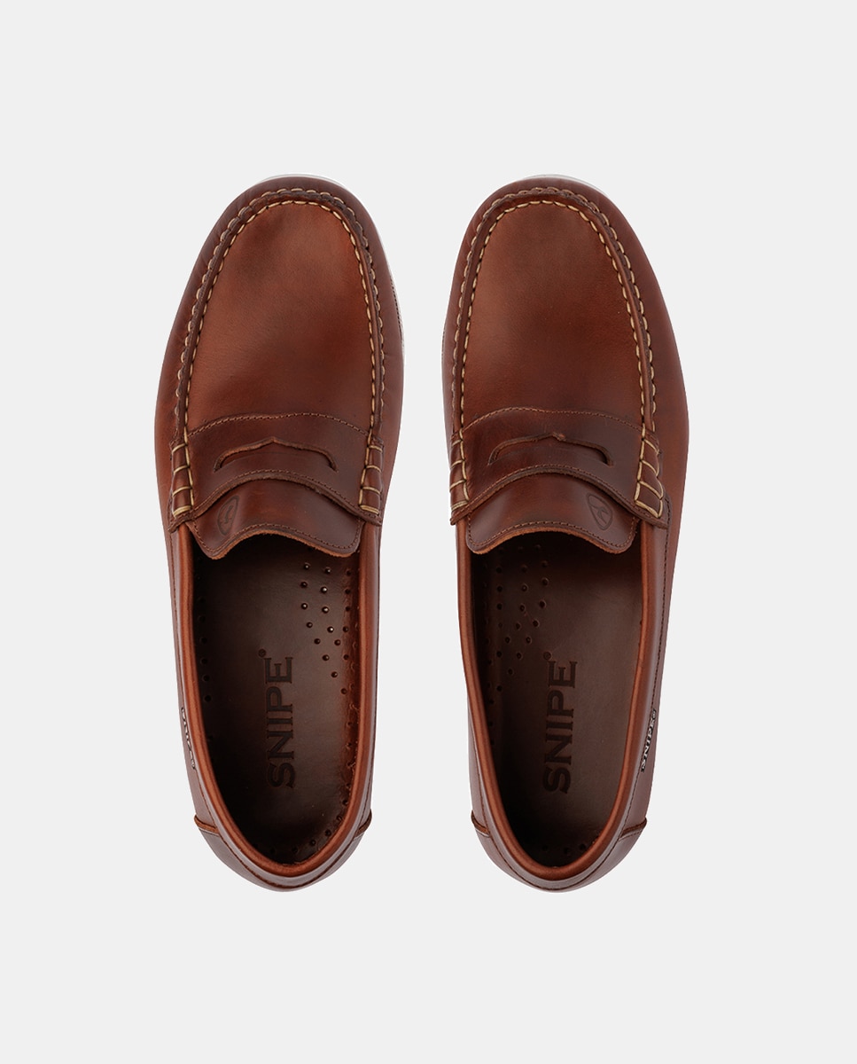 Sapatos Tipo Mocassins em Pele de Bovino com Sola de Borracha Castanho-9