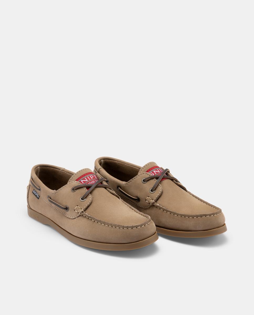 Sapatos Náuticos em Pele Nobuck com Sola de Borracha Castanho taupe-3