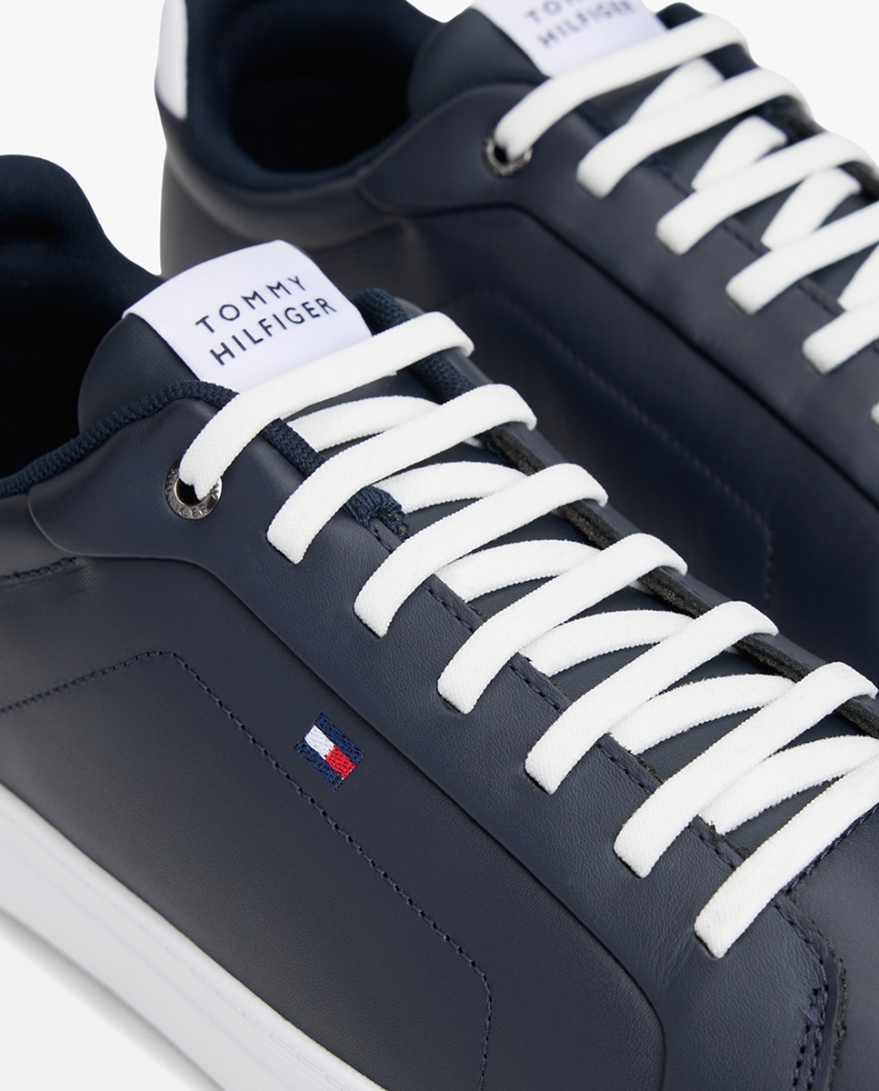 Sapatilhas em Pele com Logótipo Azul-marinho-3