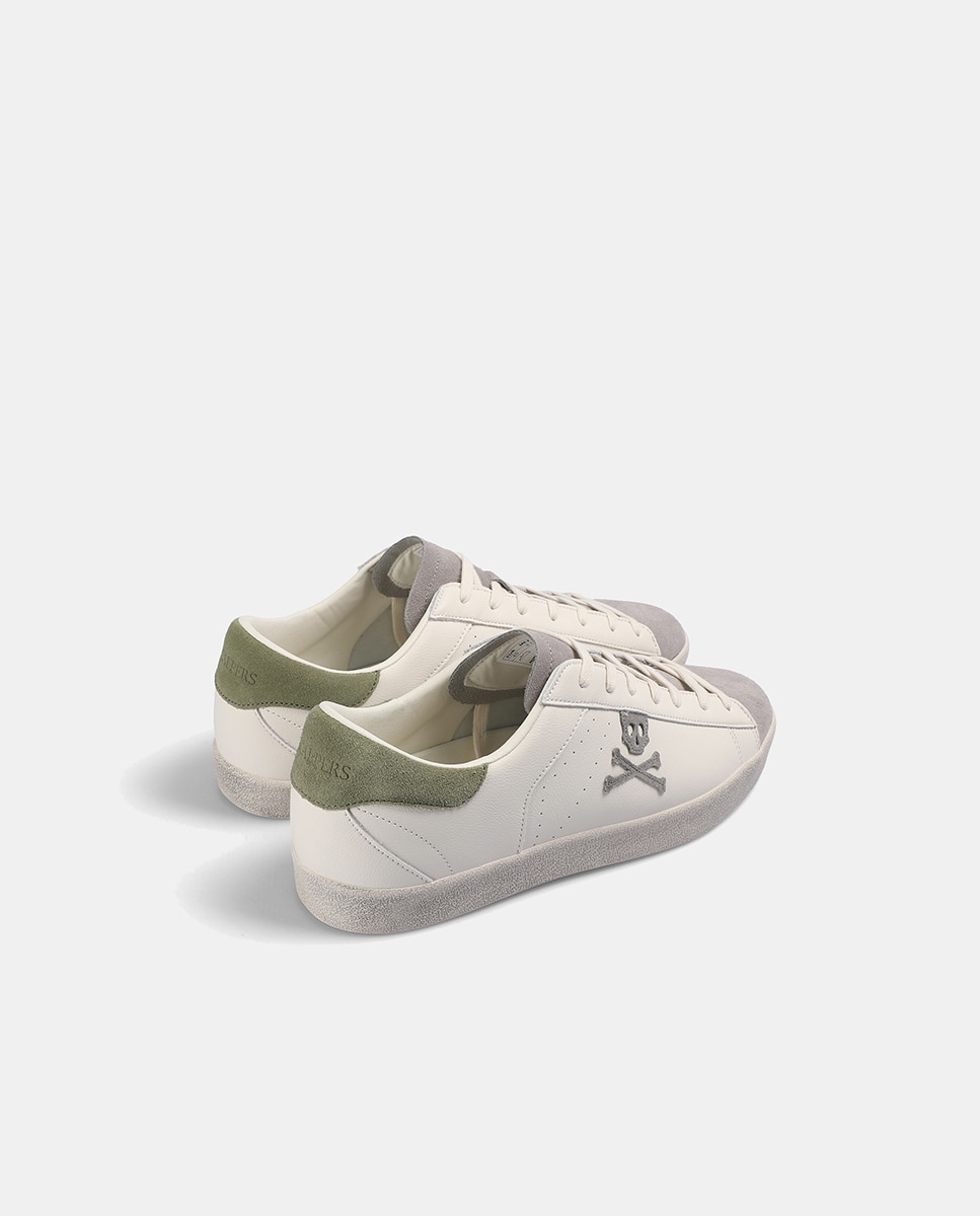 Sapatilhas Retro com Atacadores e Caveira Lateral em Contraste Branco / Verde-3