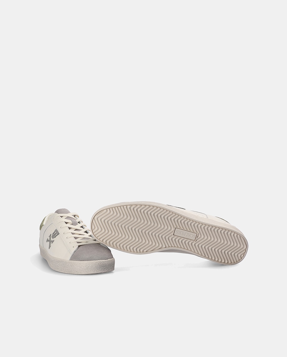 Sapatilhas Retro com Atacadores e Caveira Lateral em Contraste Branco / Verde-4