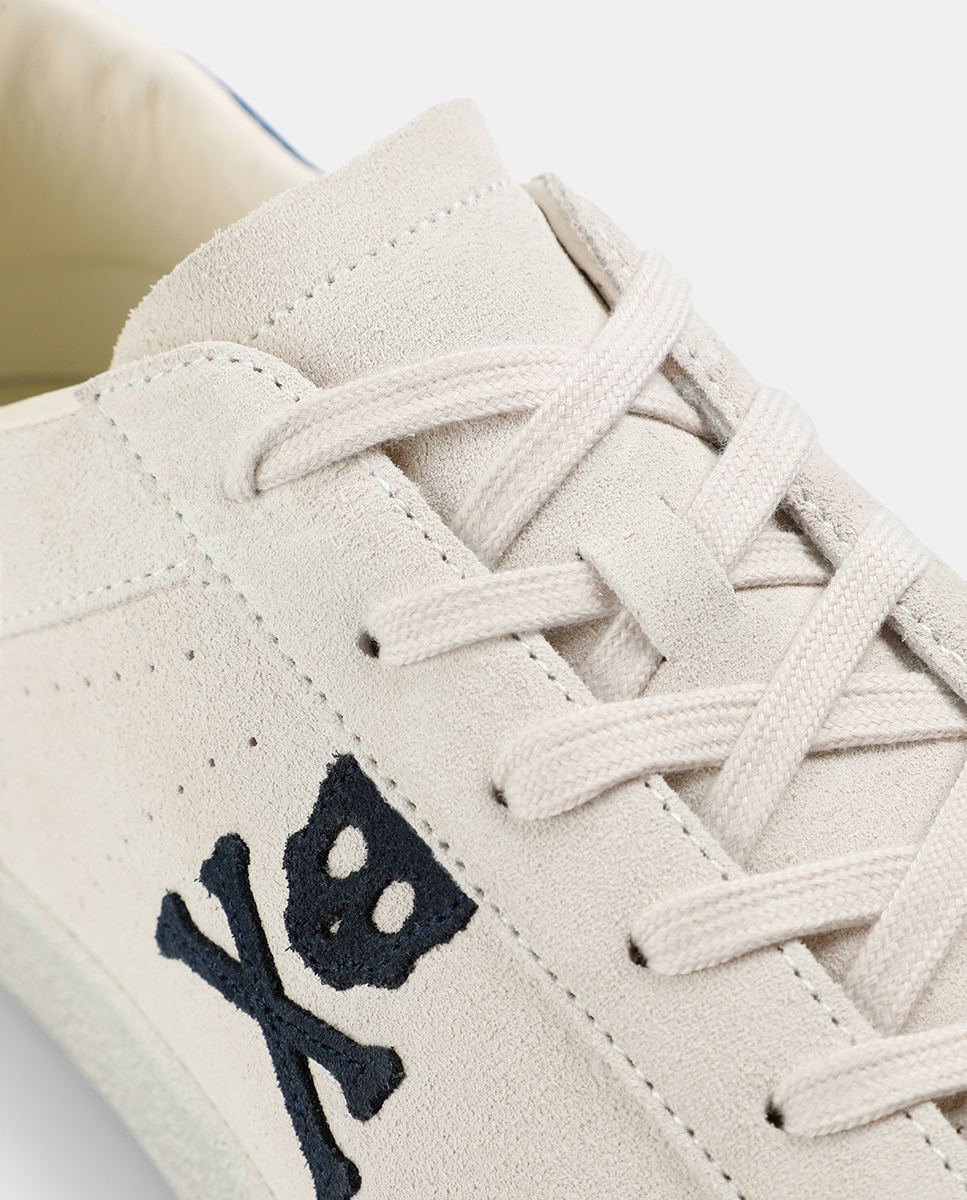 Sapatilhas de Vestir em Camurça com Calcanhar em Contraste Branco / Verde-7