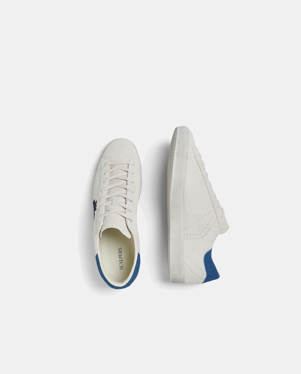 Sapatilhas de Vestir em Camurça com Calcanhar em Contraste Branco / Verde-9